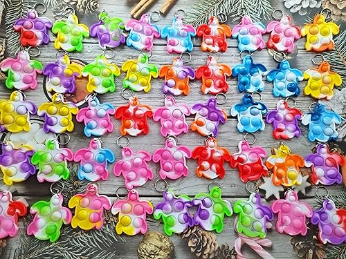 Miniatura 2 de (Regalo para estudiantes) 100 paquetes a granel Mini Pop Fidget Tortugas Llavero, Regalo para Niños y Niñas Niños Fiesta de Halloween, Suministros