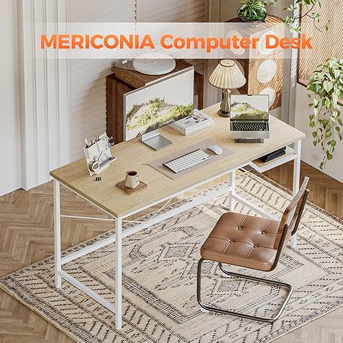 Miniatura 3 de Mericonia Escritorio de computadora de 55 x 24 pulgadas, escritorio de juegos para espacios pequeños, mesa de estilo moderno y simple para oficina