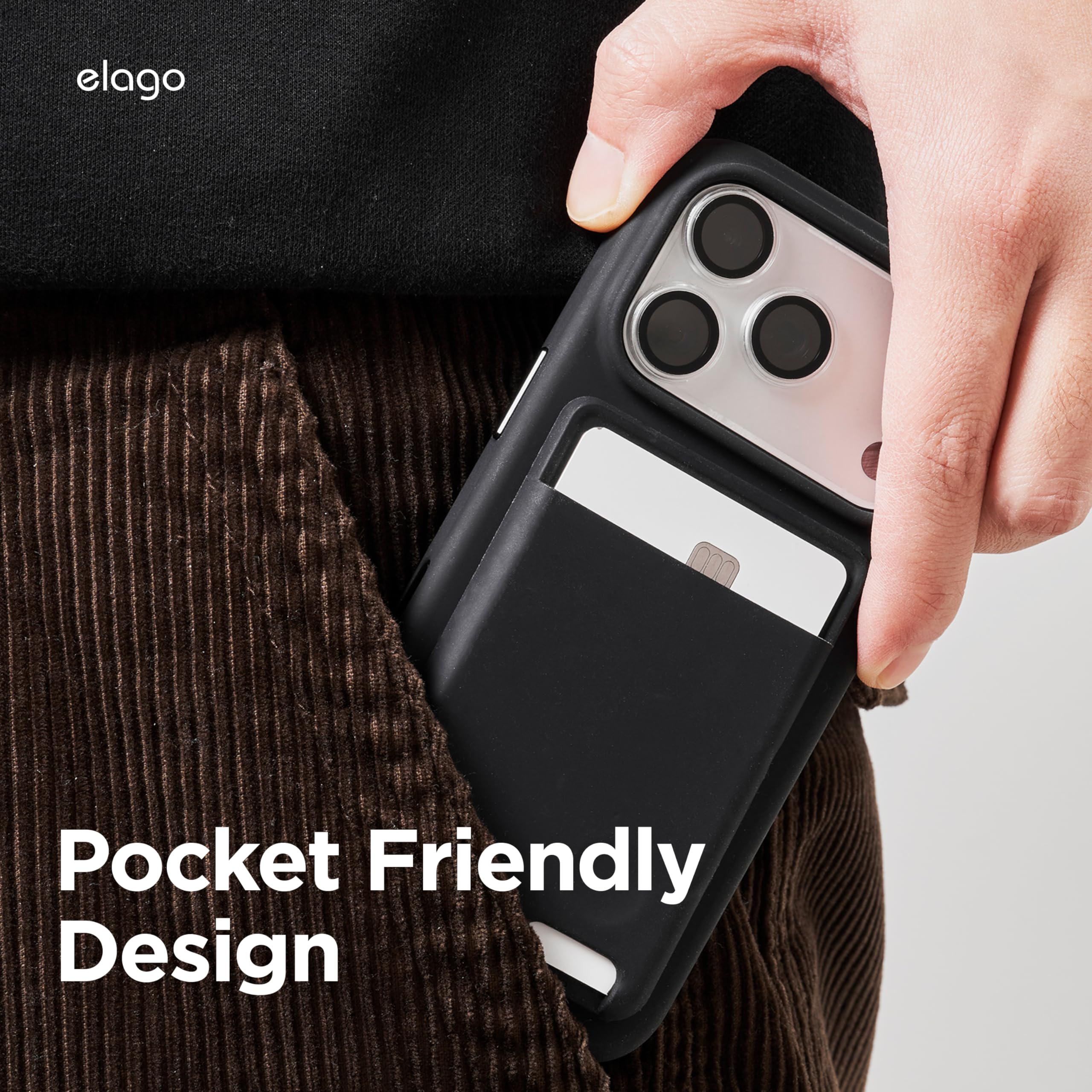 elago Portafoglio Magnetico Porta Carte – Custodia Sottile per 2 Carte, Compatibile con MagSafe, Compatibile con iPhone 17/16/15/14/13/12, Silicone Premium, Antigraffio (Nero)