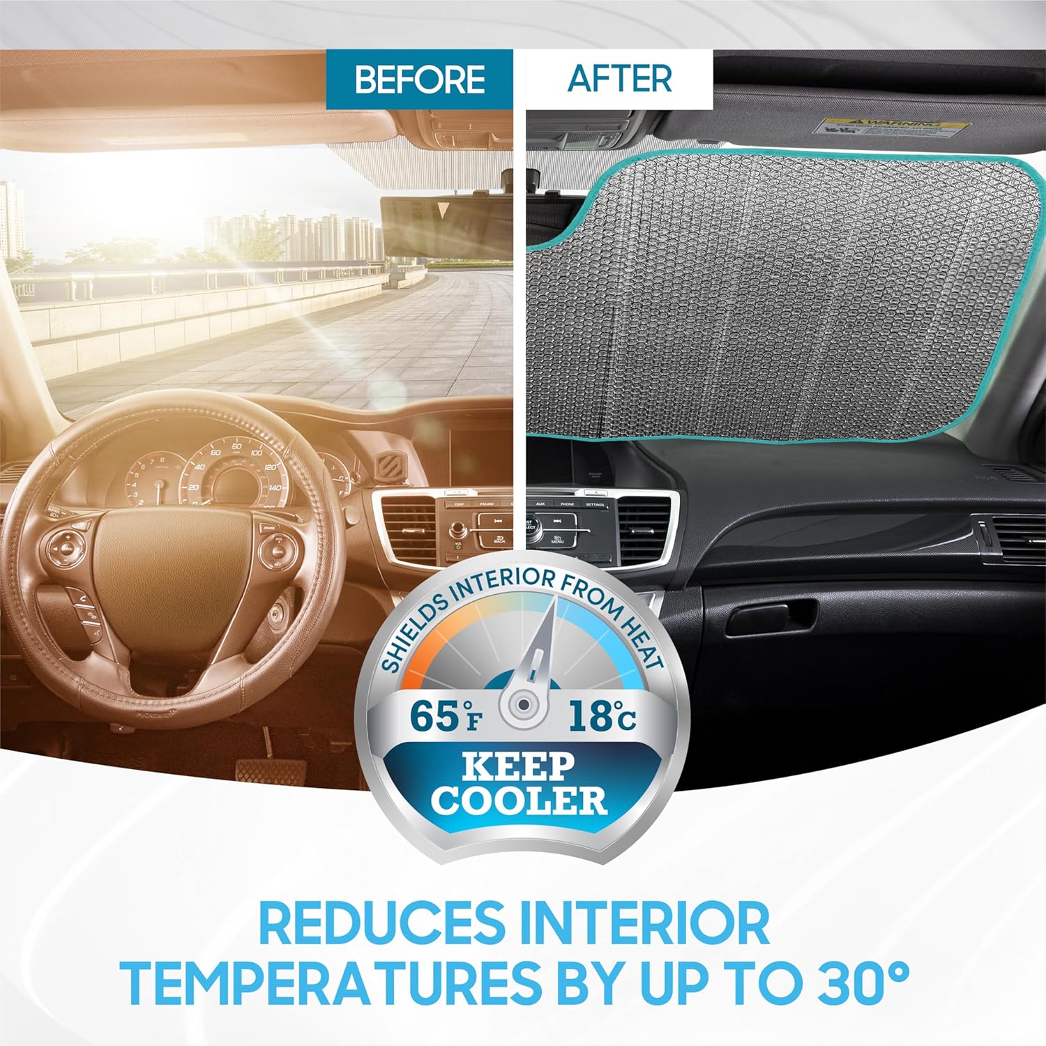 BDK USA Good Vibes Beach Sun Visor for Car Windshield Sunshade - Truck Sun Shade Windshield Cover & Accordion Window Cover Car Shield Sun Protector - Dash Protection to Keep Your Vehicle Cool 58"x27"