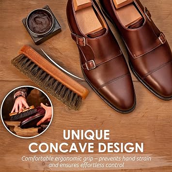 TAKAVU Shoe Brush 100% Genuine Horse Hair, Won't Scratch Leather (1 Piece)