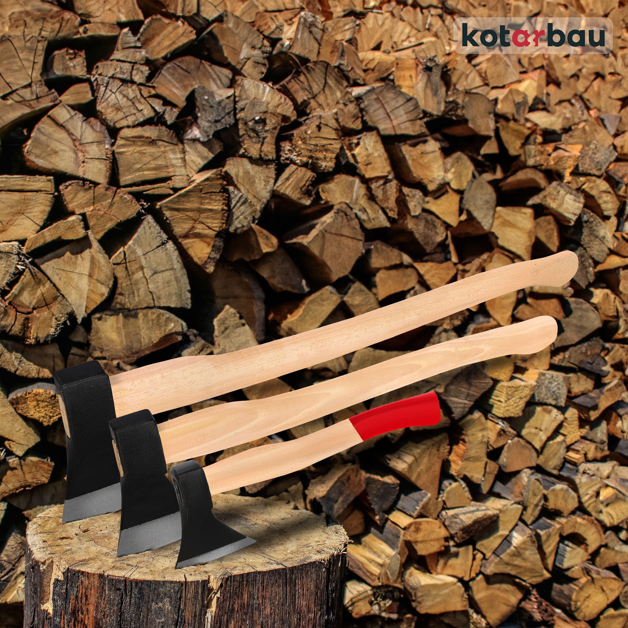 KOTARBAU® Hacha forjada 1,8 kg Longitud total 783 mm con mango de madera Hacha para hendidura de madera Hacha de cañón Martillo de madera