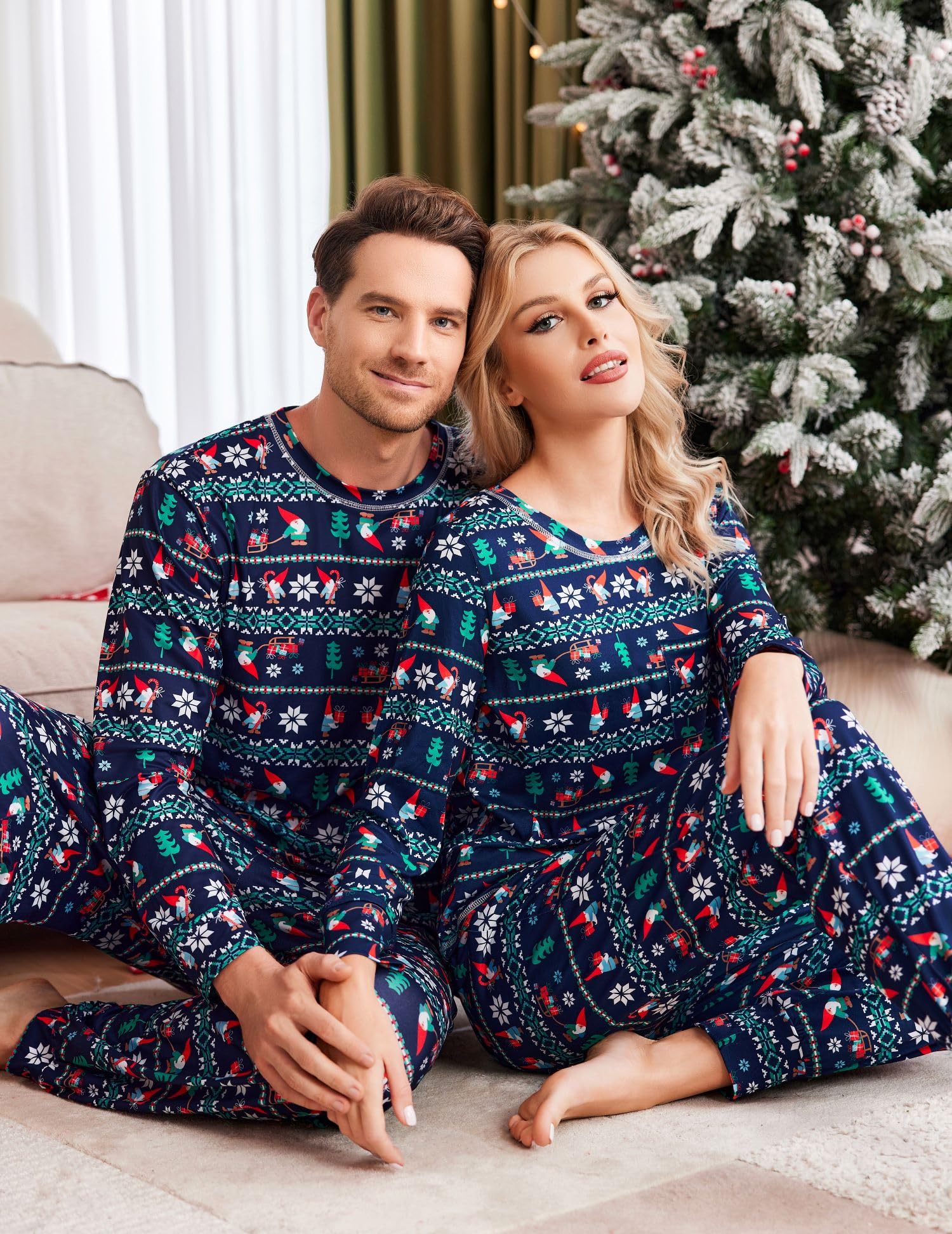 Ekouaer Pigiama Natalizio per la Famiglia Pigiama Lungo da Notte Pigiama per Il Tempo Libero Pigiama Invernale da Notte Camicia da Notte Famiglia Pigiama Outfit