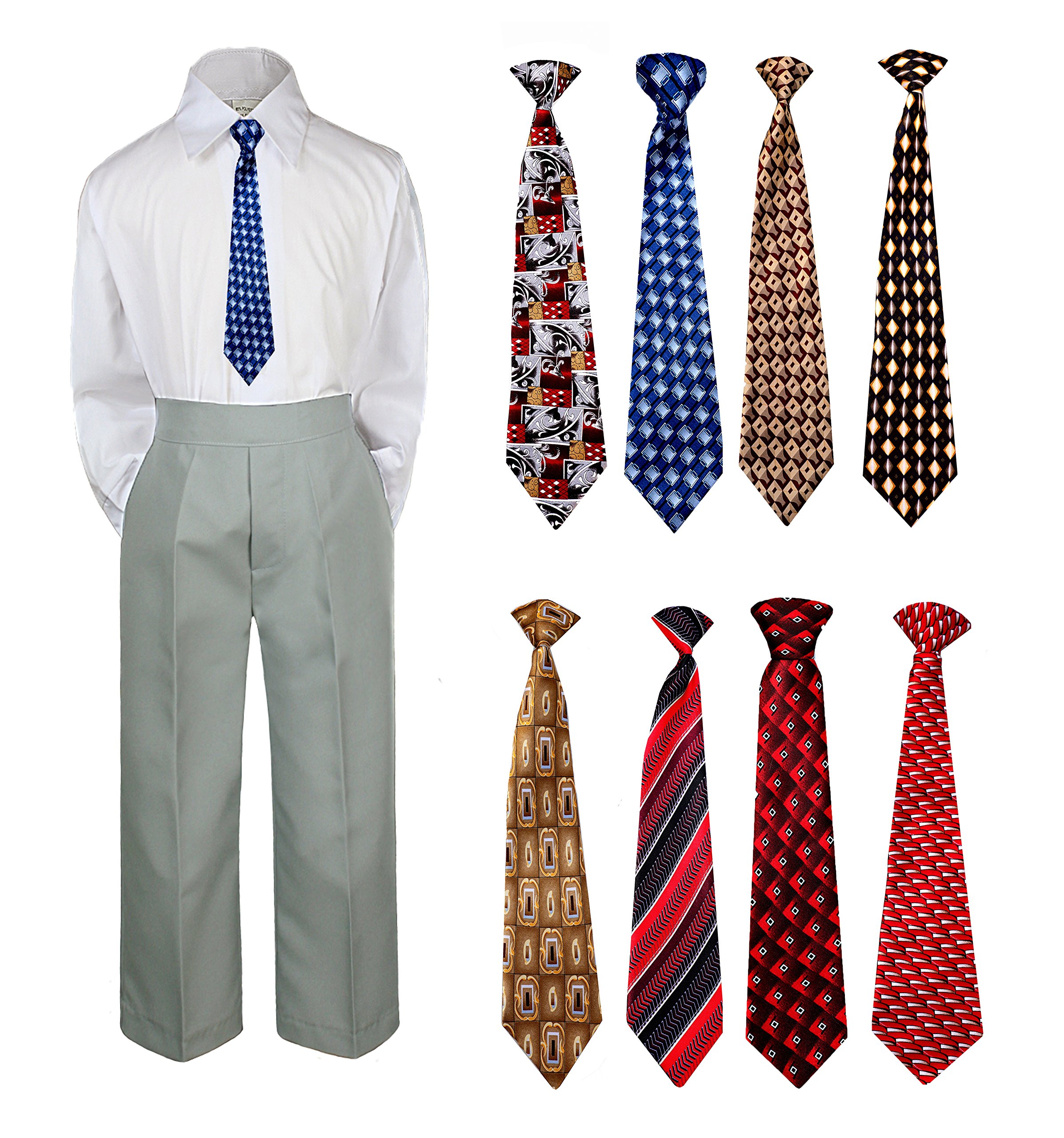 MILLTEX 3pc New Born Baby Boy Teen Formal Dress Gray Pants Shirt Necktie Sm-7