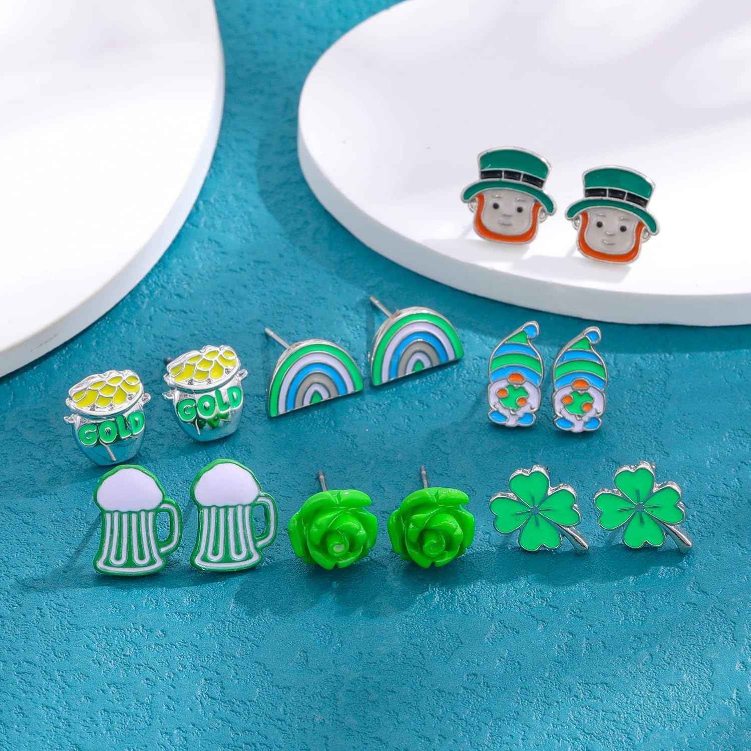 20 Pairs Valentine’s Day St Patrick's Day Easter Hypoallergenic Drop Stud Earrings Bulk for Girls Women Clover Shamrock Green Hat Easter Eggs Bunny Earrings Dangle Stud Earrings Set for Teen Girls Women - Image 6