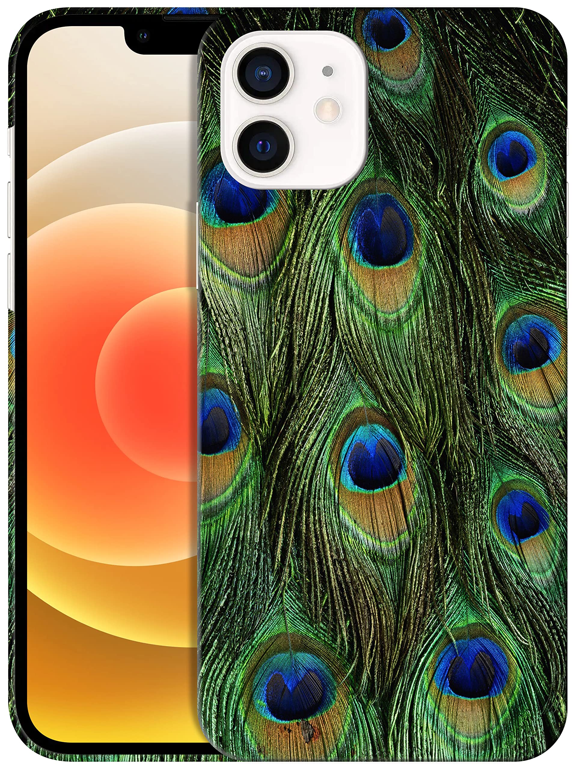 Glisten iPhone 12 Mini Case - Peacock Feathers Design Printed Sleek, Slim Fit & Cute Plastic Hard Snap on Designer Back Case/Cover for iPhone 12 Mini (5.4 inch) White