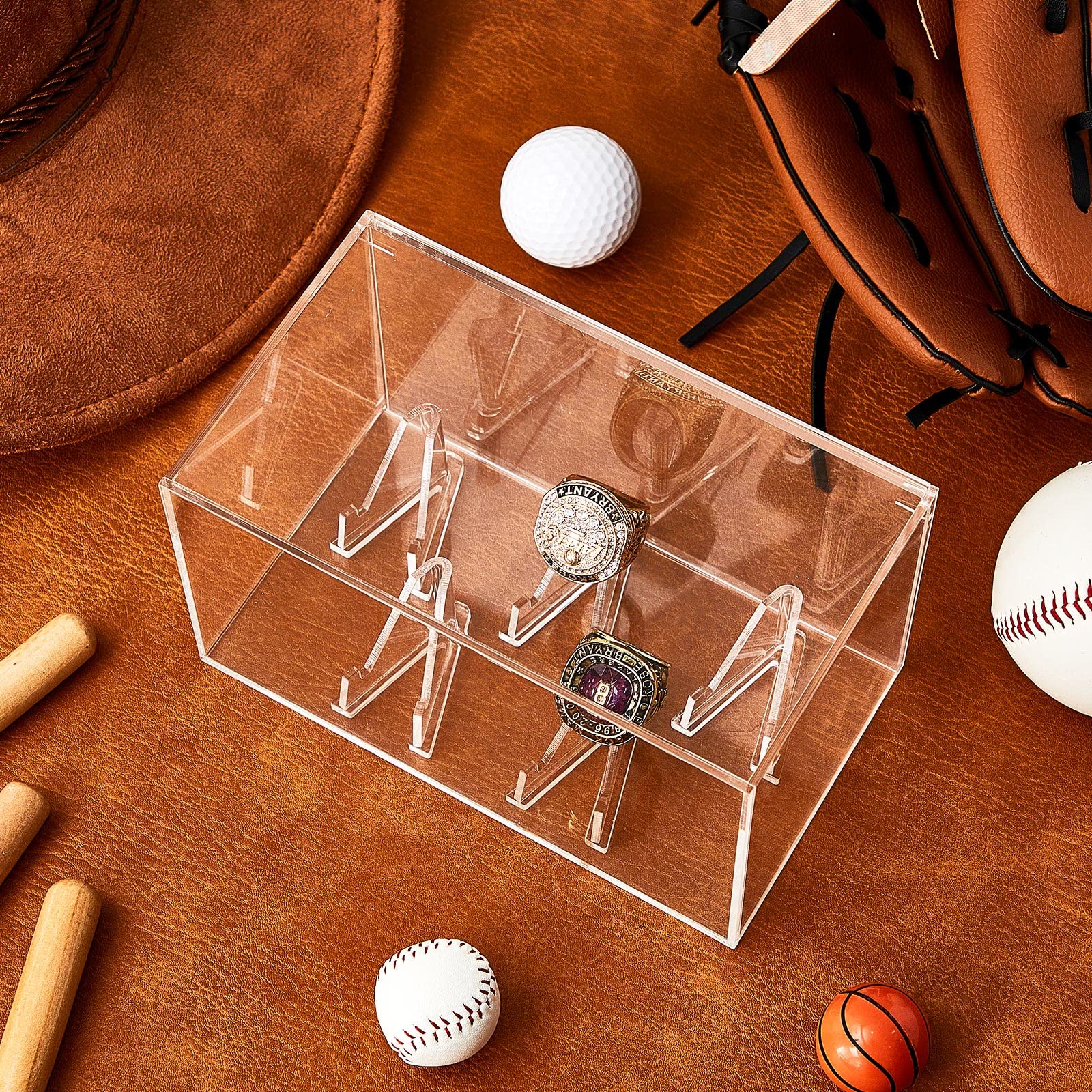Holz Meisterschaft Ring Vitrine – 2er Display Für Sportringe, Acryl & Holz, 12,5 X 9,5 X 8,5 Cm