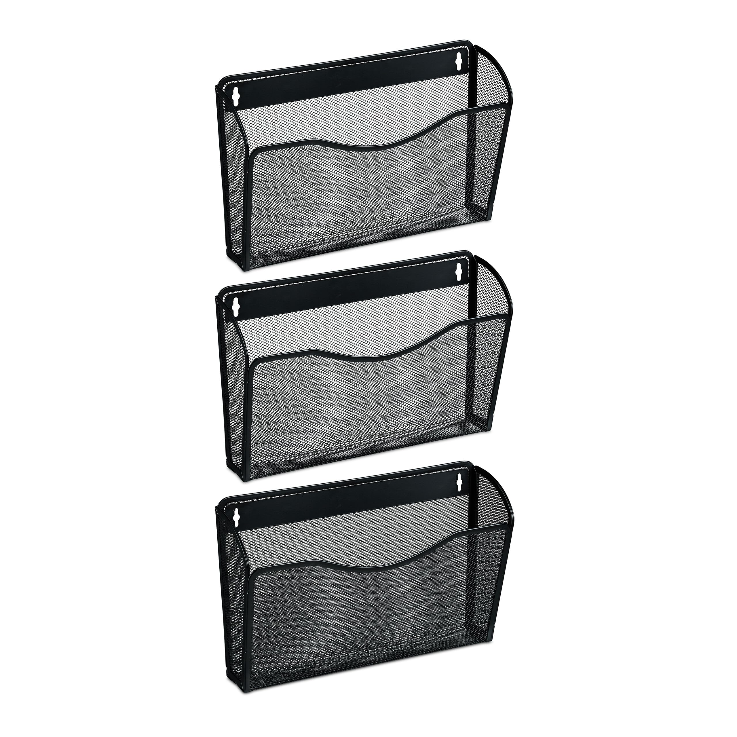 Relaxdays Magazine Holder, Set of 3, A4, Iron, Hang on Wall, HxWxD: 22 x 35.5 x 8.5 cm, Newspaper Storage Rack, Black