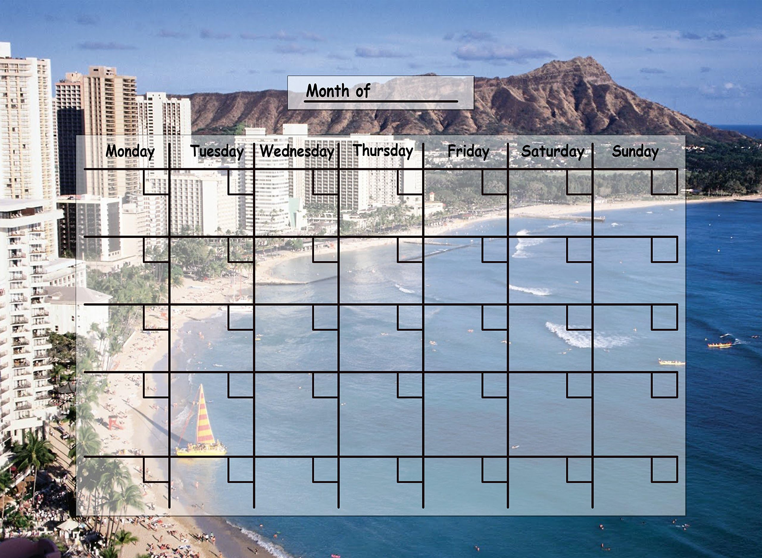 Hawaii Beach Monthly Calender Premium Decal Re Stick Vinyl Sticker Whiteboard Marker