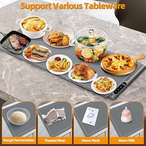Miniatura 5 de Tapete de calentamiento de grafeno para alimentos, calentamiento rápido de superficie completa, extra grande (XXL 36 x 16 pulgadas), bandejas de
