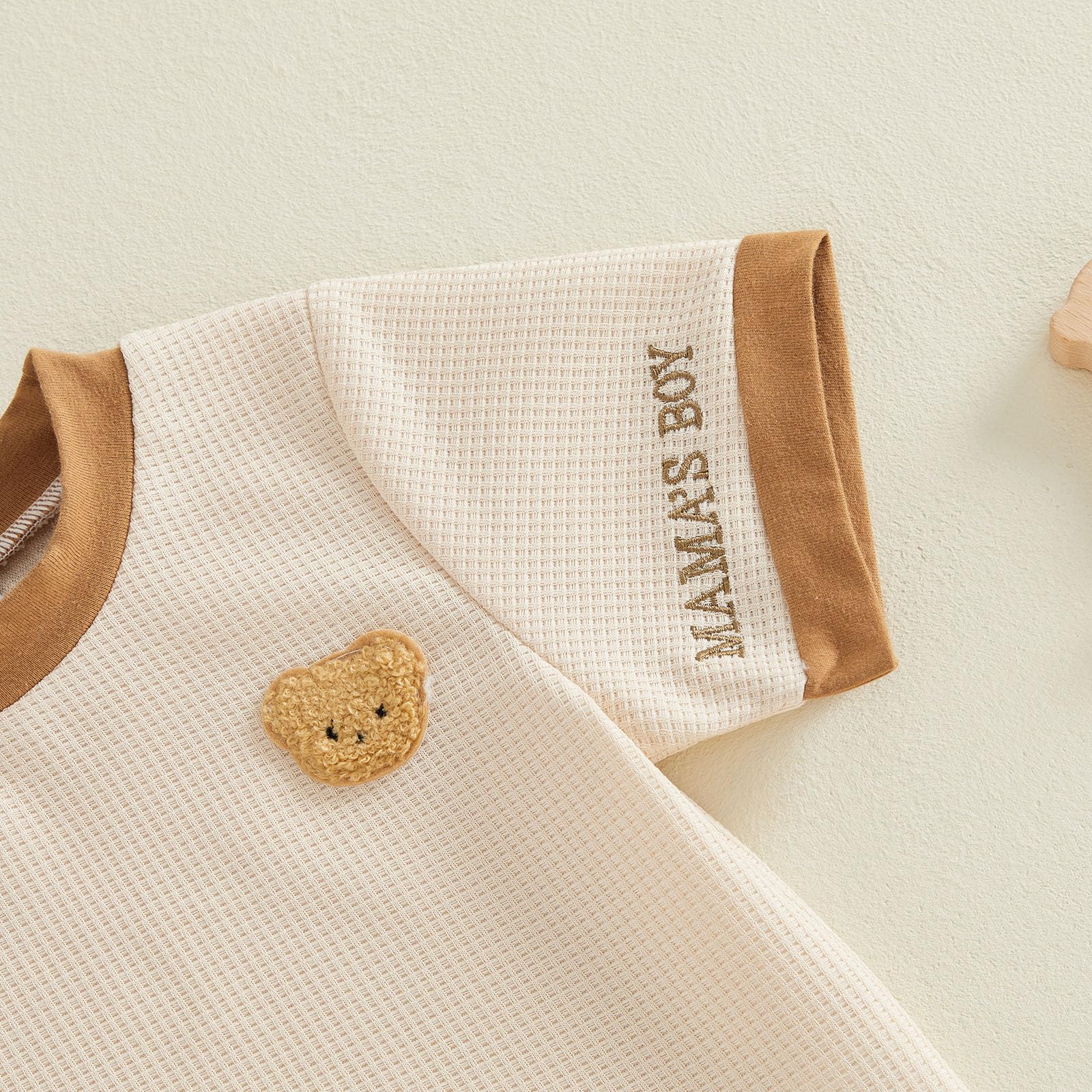 Carolilly Tenue Ourson Bébé Garçon Été, T-Shirt à Manches Courtes et Short ou Body, avec Motif Ours, Beige et Marron