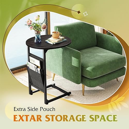 Miniatura 12 de WLIVE Mesa auxiliar pequeña para sala de estar, mesa de centro industrial moderna de 31.3 pulgadas con estante de almacenamiento y marco de metal,