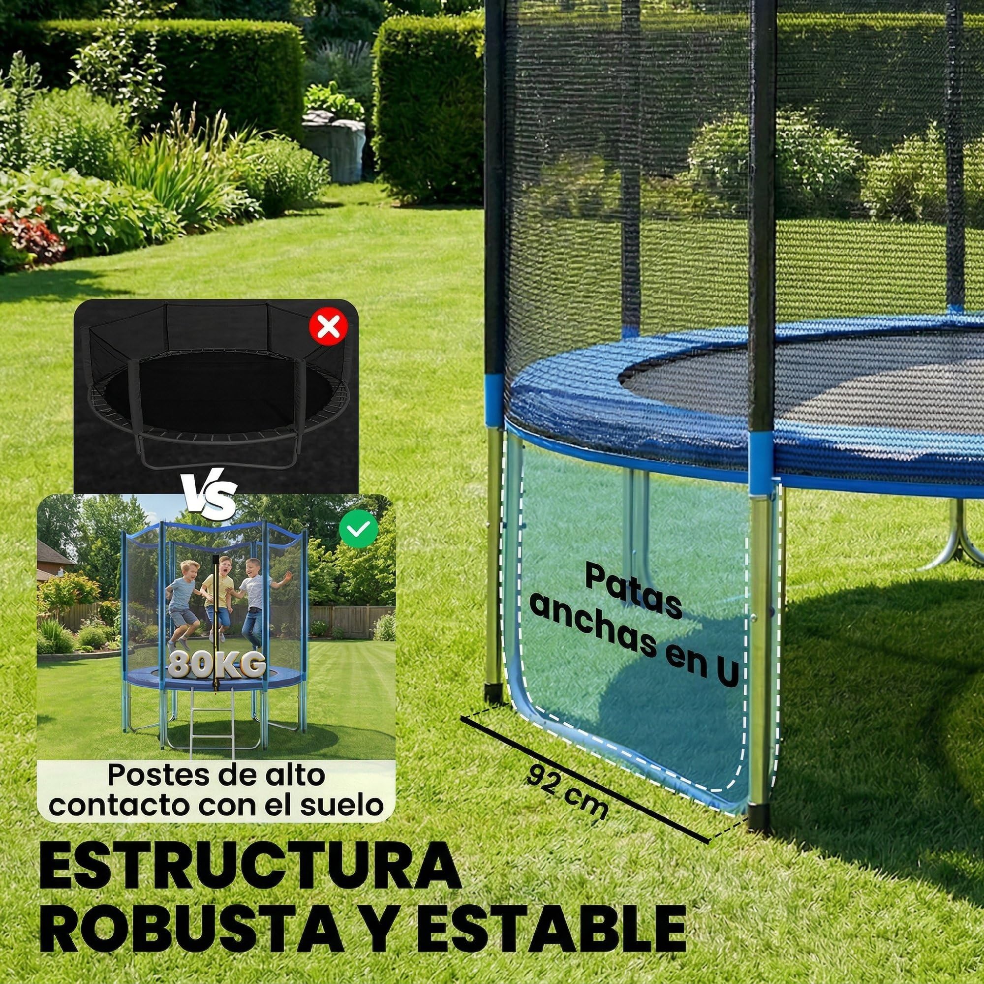SPORTNOW Cama Elástica para Niños Exterior, Trampolín para Niños de +6 Años con Red de Seguridad, Escalera, Acolchado de Muelles y Marco de Acero Galvanizado