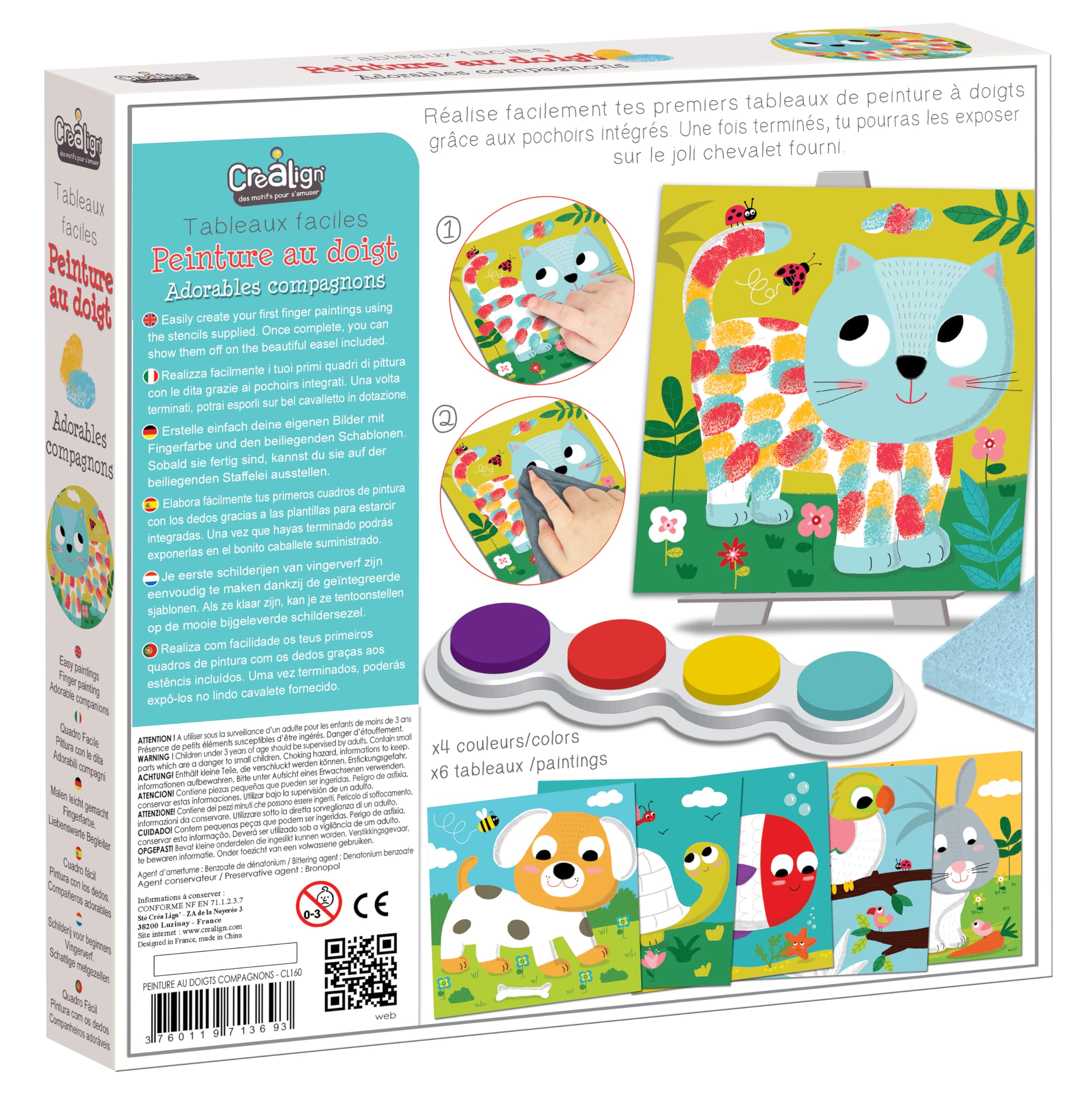 Créa Lign' Coffret Peinture Au Doigt Enfants 3 Ans+ - 6 Cartes Et 4 Encres Lavables