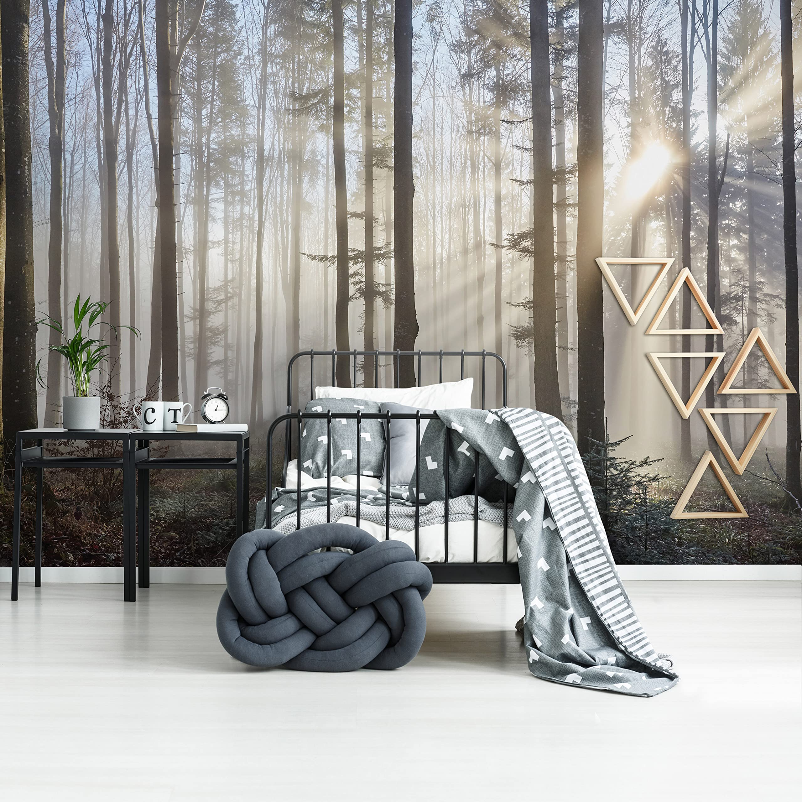 Papel Pintado Bosque Gris Niebla Árboles Salón Dormitorio 368x254 cm - Incluye Pegamento - Fotomurales Pared Tejido No Tejido Decorativos Murales Fotográfico XXL Moderno Decoración de Paredes