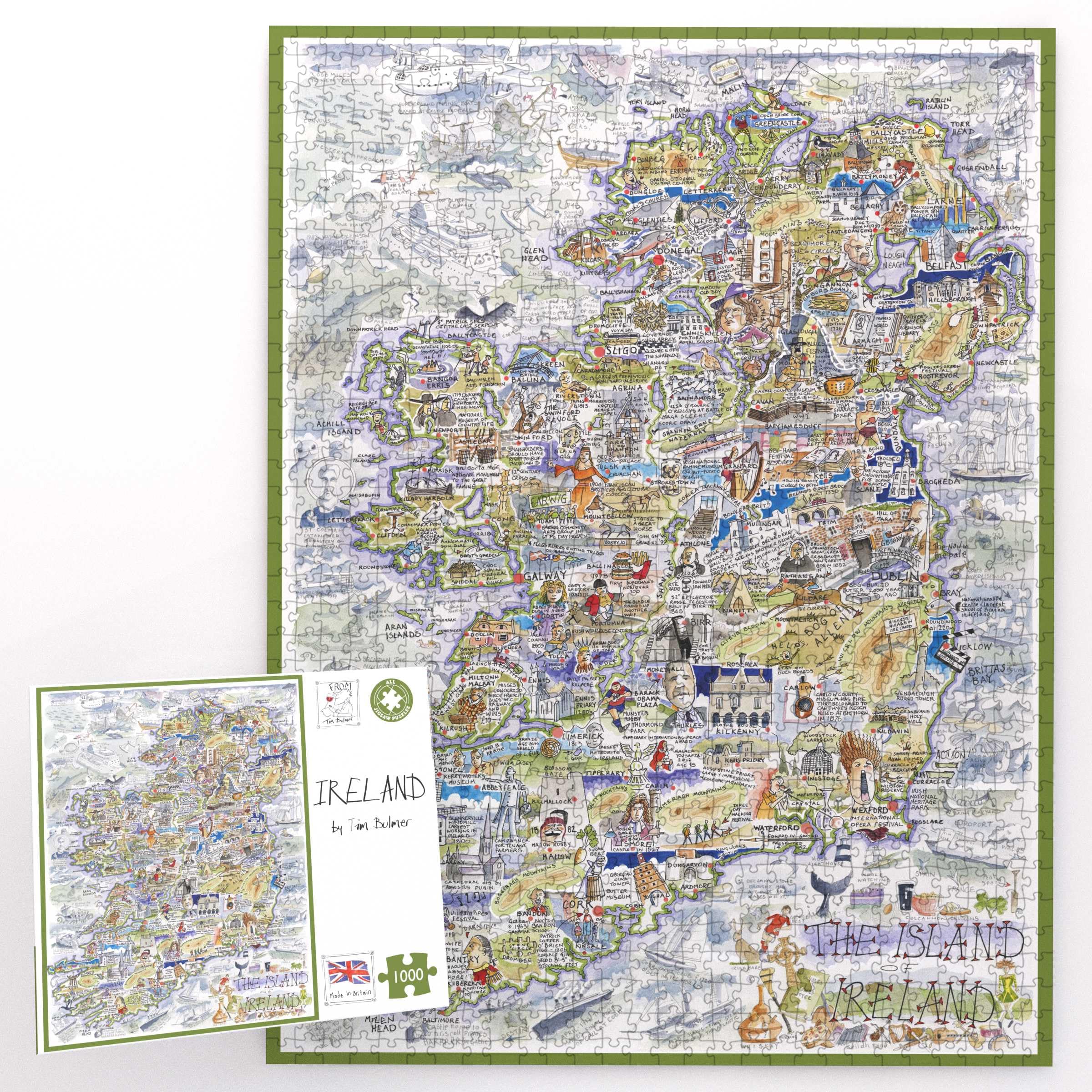 Puzzle da 1000 pezzi - Mappa comica dell'Irlanda, opera d'arte di Tim Bulmer - Puzzle comico da 1000 pezzi per adulti, puzzle colorato 66cm x 50cm, puzzle divertenti, regalo irlandese, San Patrizio.