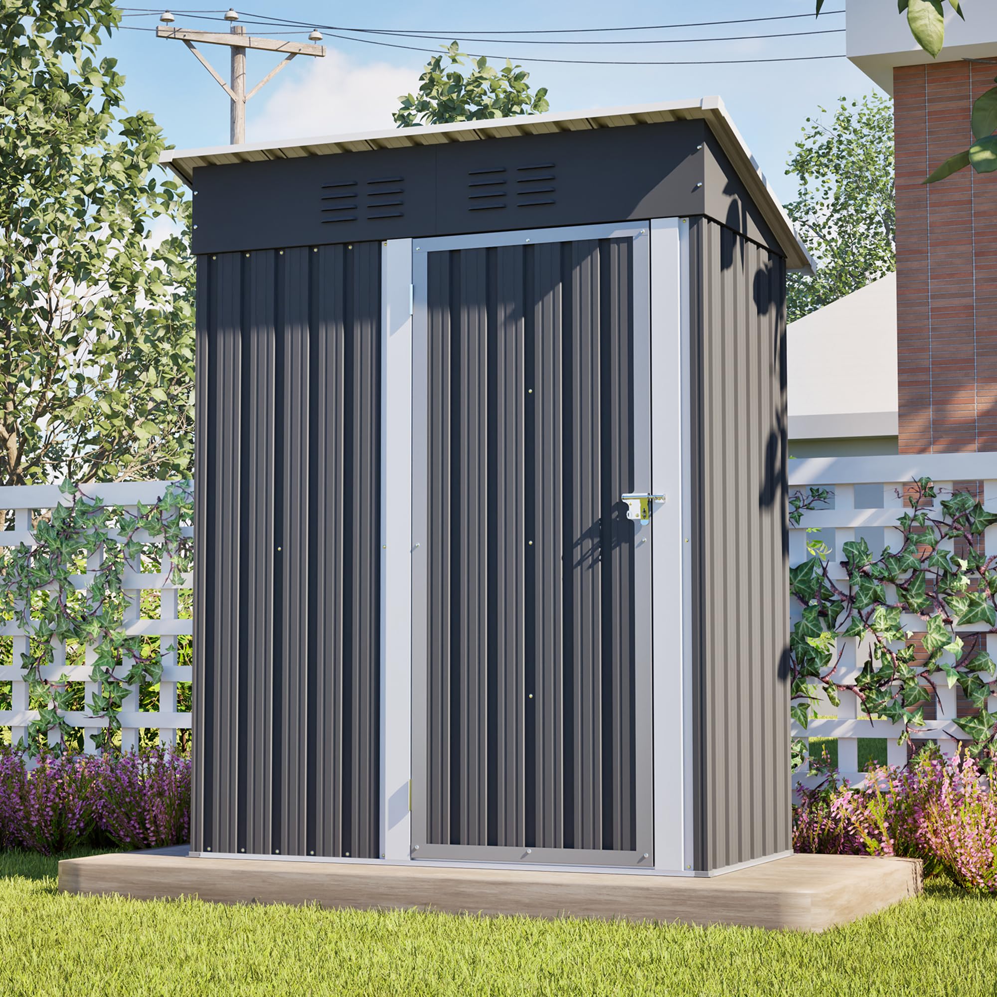 Su & Chan Legence 5x3ft Garden Storage Shed, Small Metal Shed with Lockable Door and 2 Air Vents, Outdoor Tool Shed, Bike Shed, All-Weather Resistant, for Backyard, Patio, Lawn, Grey