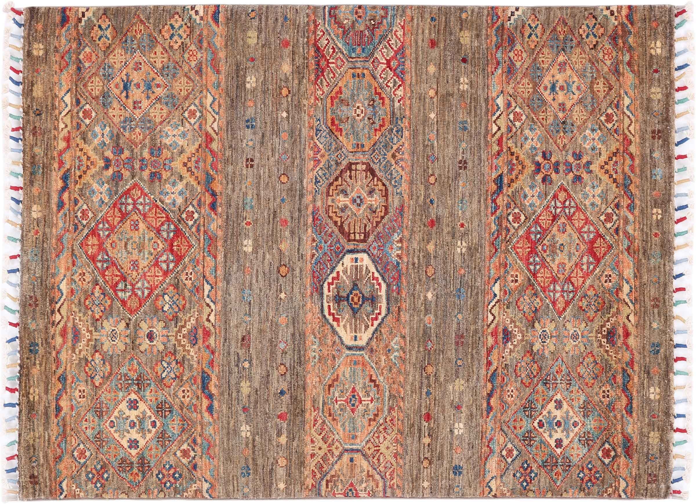 Tapis tissé main Afghan Ziegler Khorjin en laine grise, prestige 90 x 120 cm