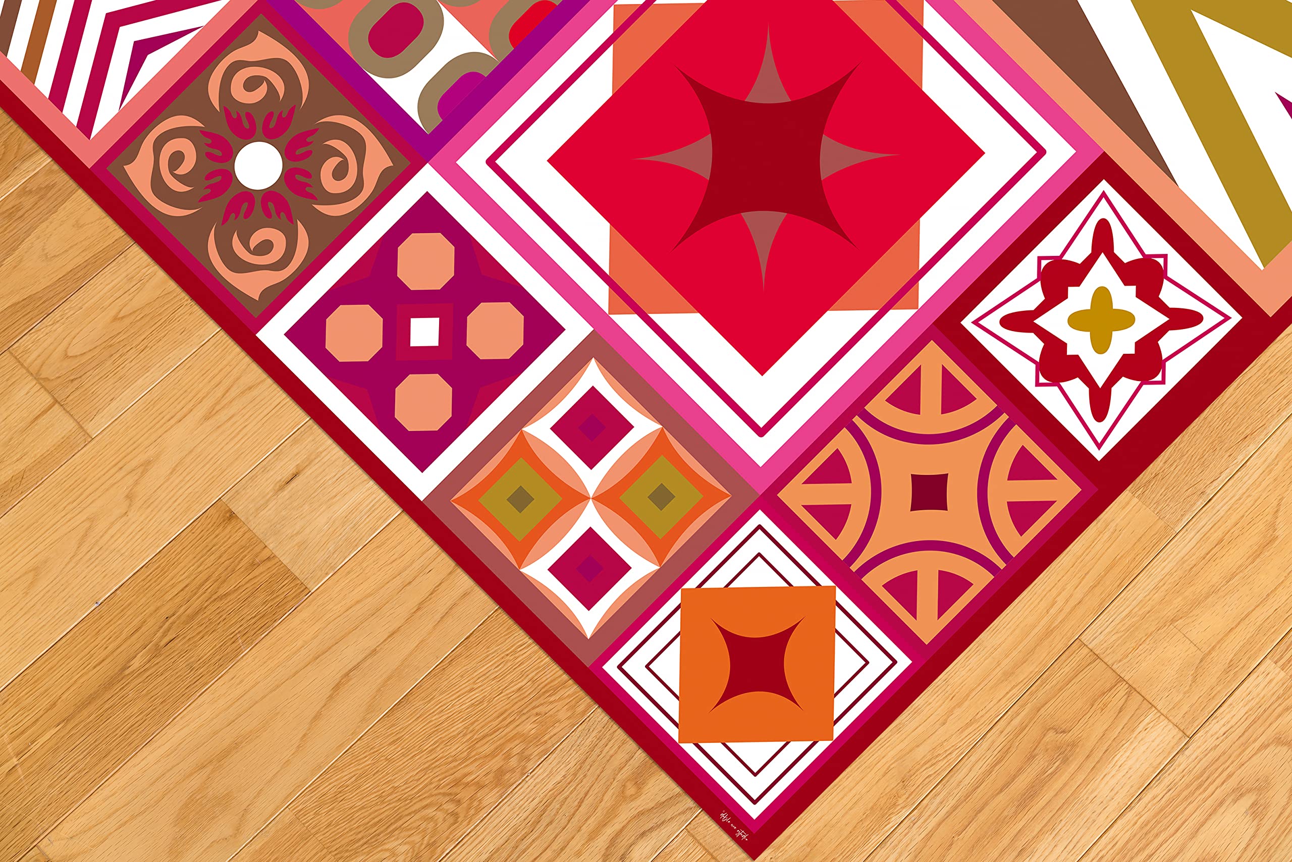 DobleUve Estudio Tapis Vinyle 2 | Rouge | 65x200 cm | Tapis Cuisine | Tapis de Salon Antidérapant Antifongique Ignifuge | Tapis Enfants | Tapis Bain PVC | Tapis PVC
