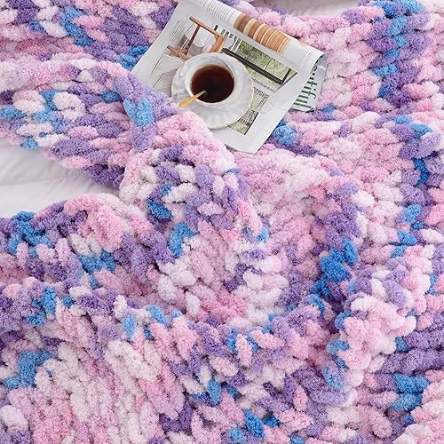 Miniatura 5 de HOMBYS Manta de punto grueso de teñido anudado, 50 x 60 pulgadas, 100% tejida a mano, suave y cálida, manta grande con nudo de cuerda de ganchillo