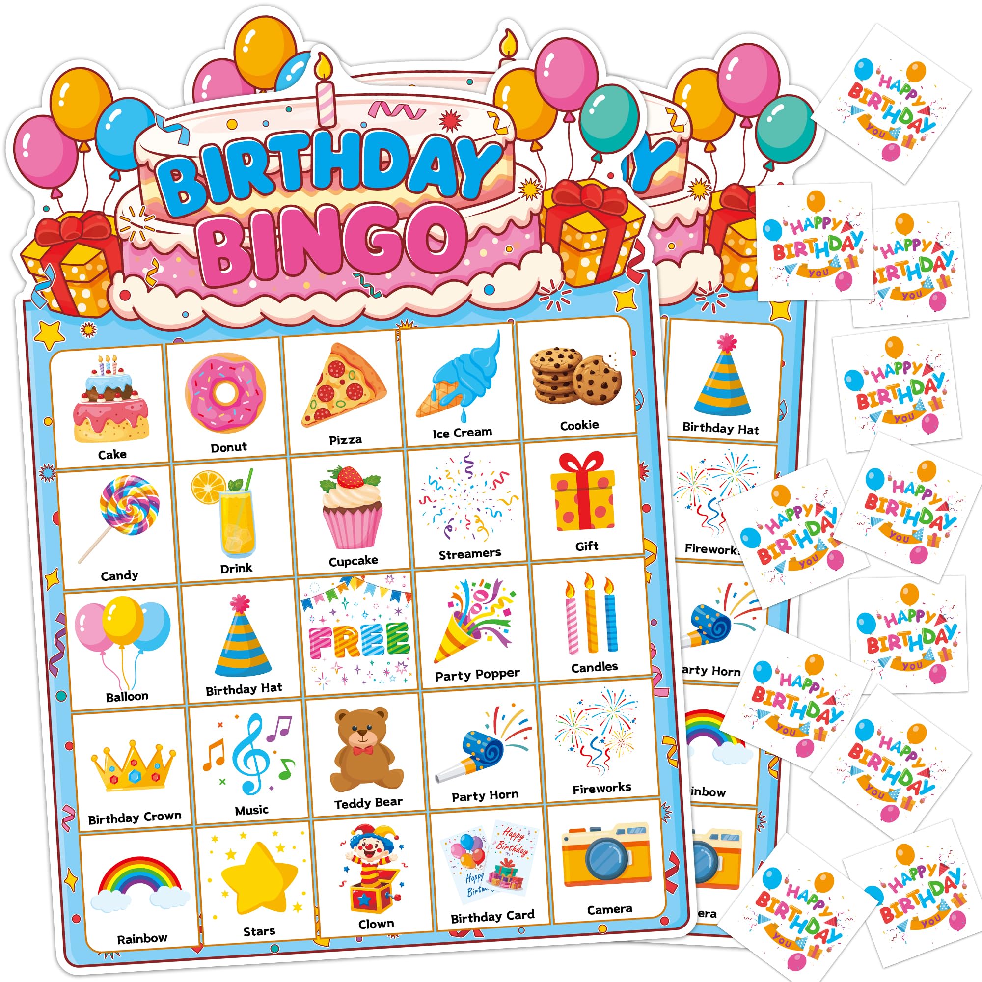 Funnlot 24 Players Birthday Bingo Game,Birthday Party Games for Kids