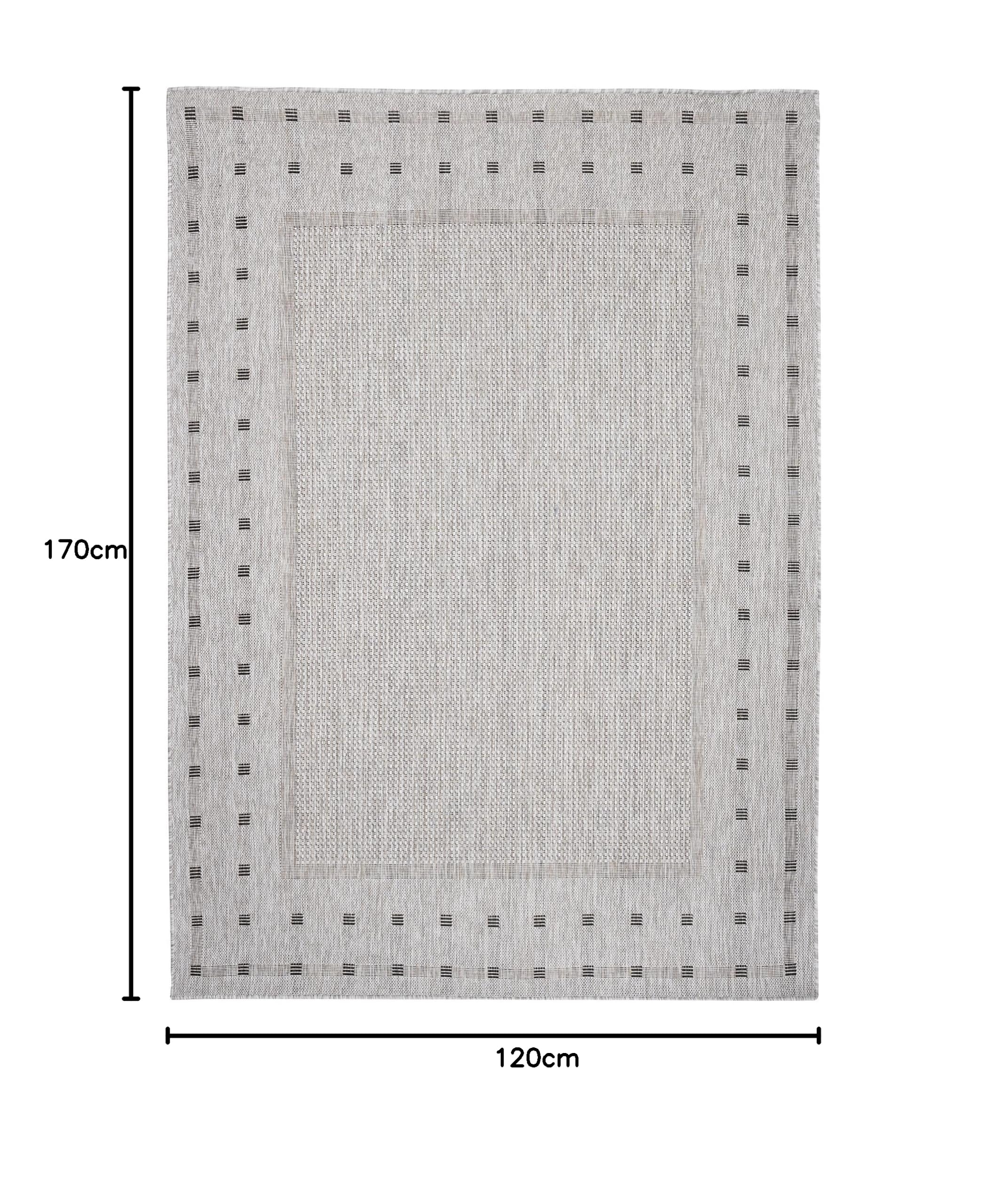 TAPISO Melissa Teppich Outdoor Grau Schwarz Flachgewebt Indoor Küche Flur Wohnzimmer Balkon Terrasse Modern Sisal Kurzflor ÖKO-TEX 120 x 170 cm