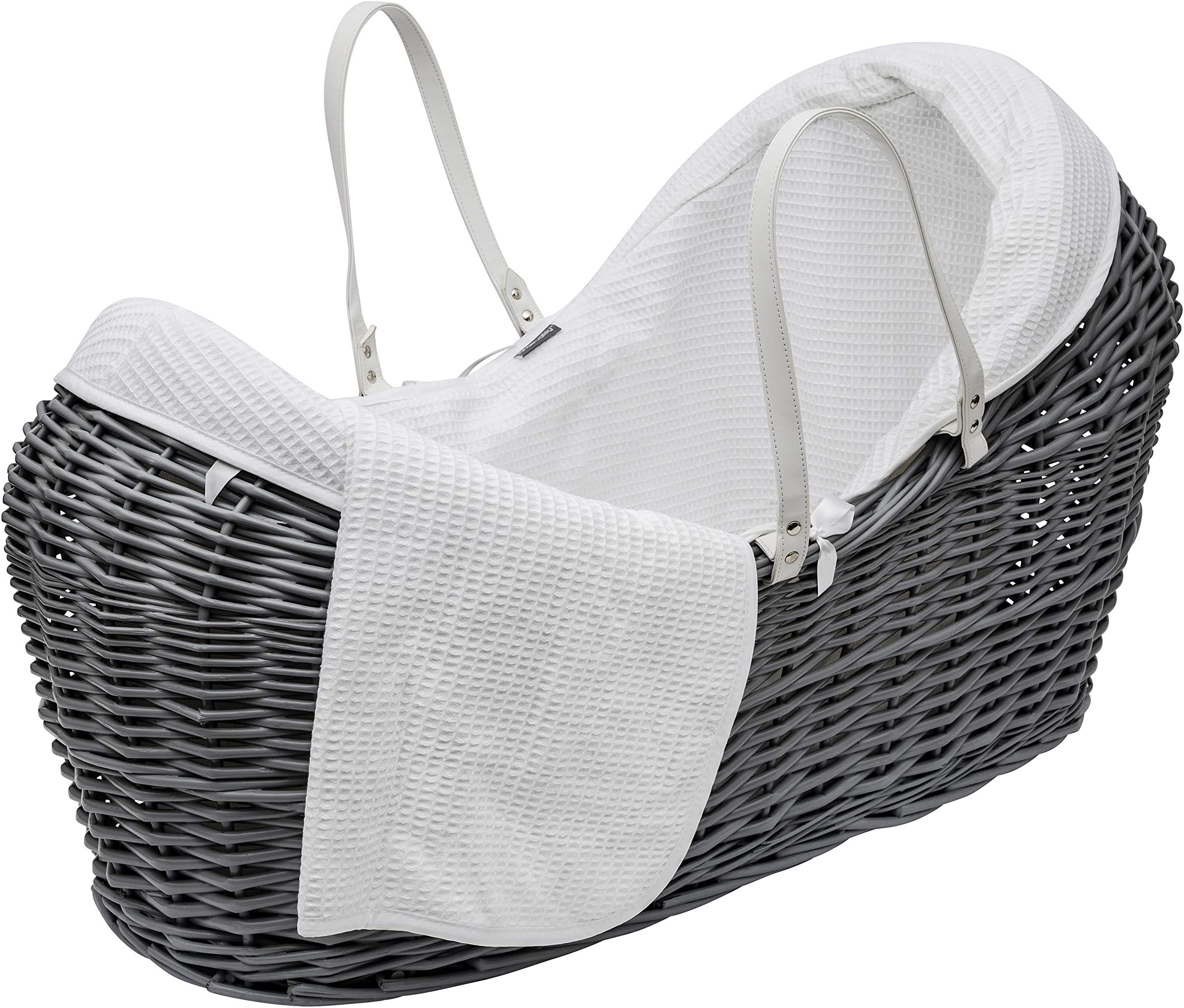 ELEGANT BABYKinder Valley White 100% Cotton Waffle Noah Pod Bedding Set Dressings Only with Padded Surround (Basket & Fittings not Included)