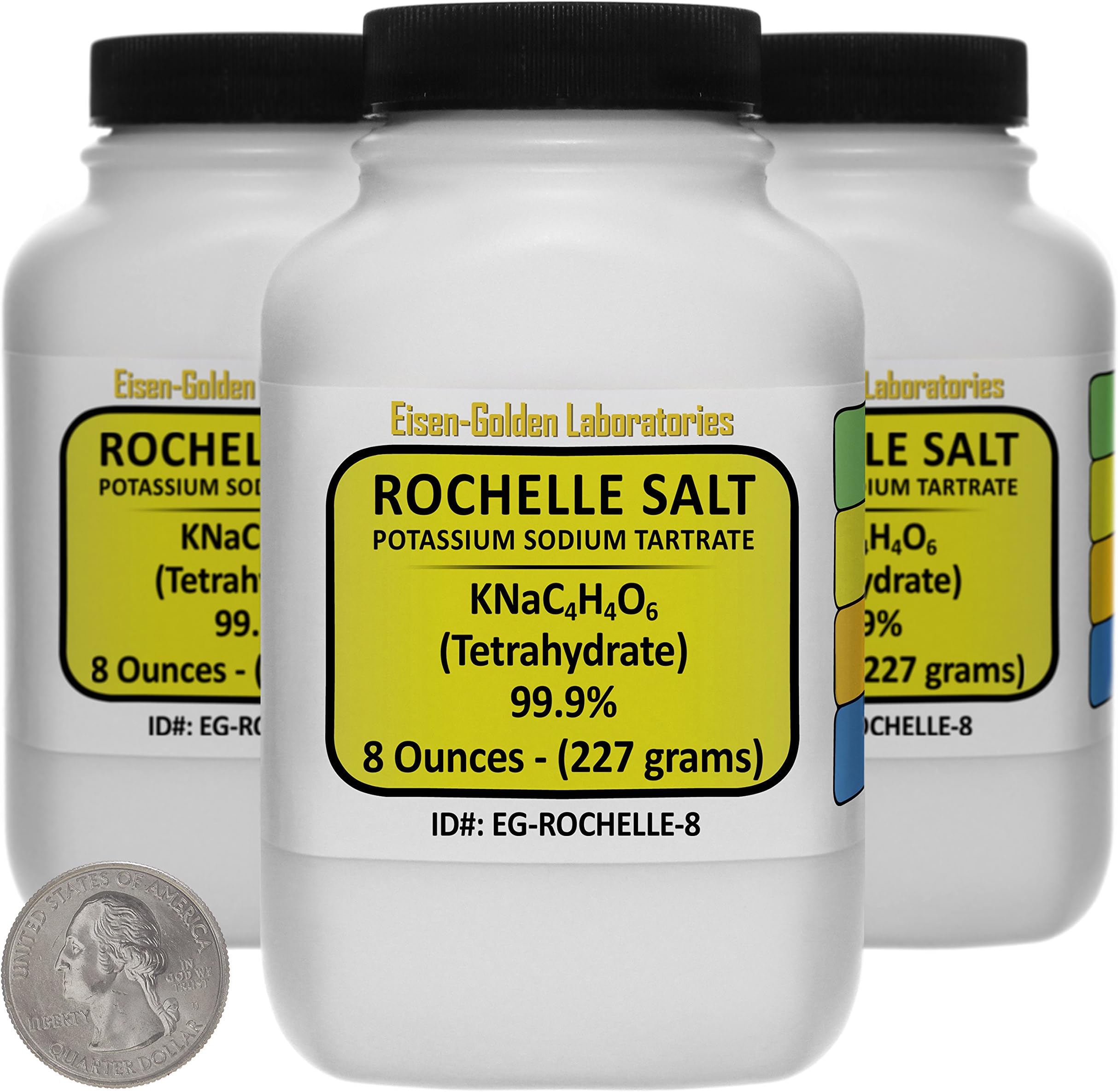 Potassium Sodium Tartrate [Rochelle Salt] 99.9% USP Grade Powder 1.5 Lb in Three Space-Saver Bottles