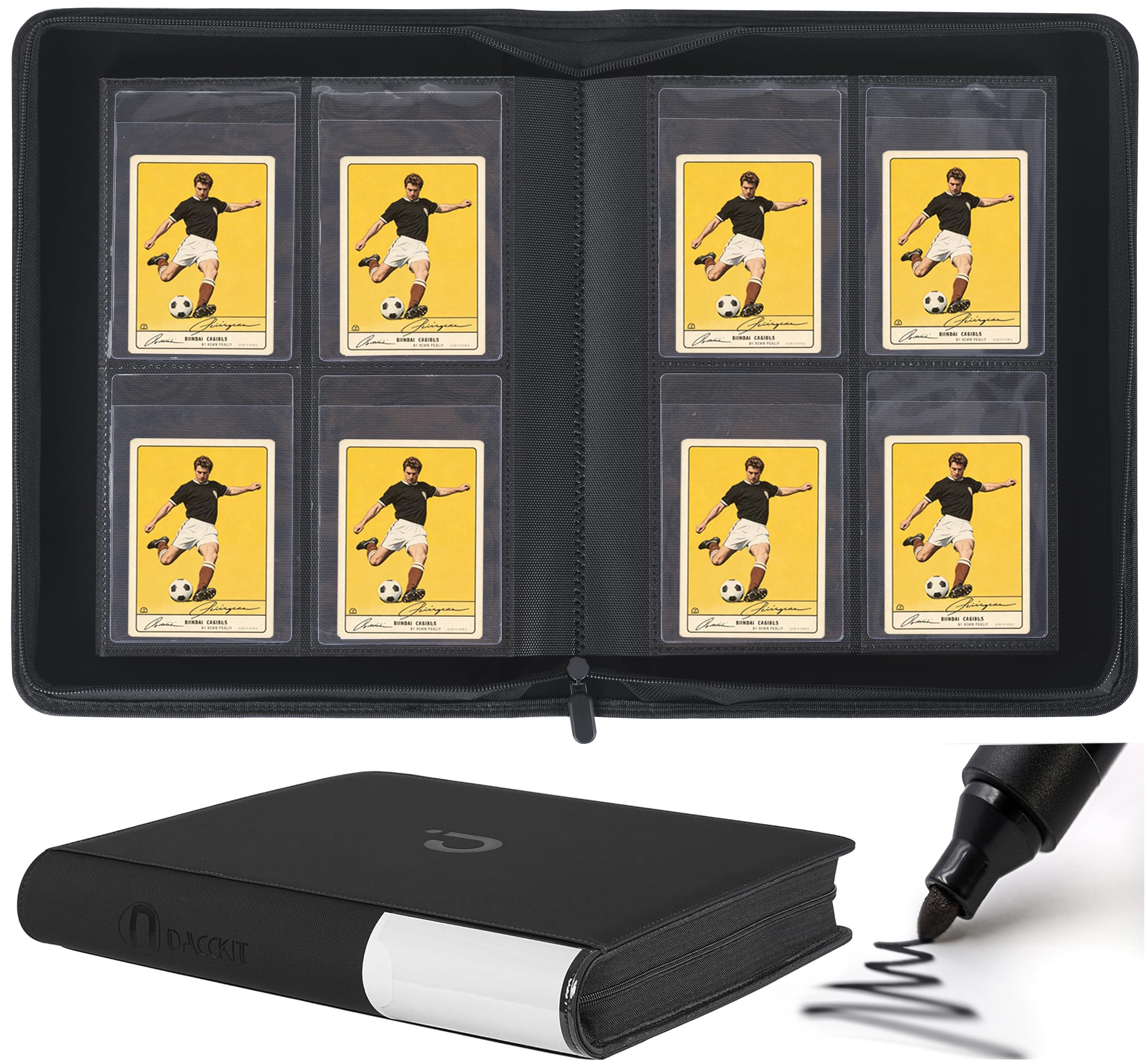 D DACCKIT Raccoglitore semi rigido per carte – Adatto a 240 carte, raccoglitore premium senza anelli a 4 tasche compatibile per carte sportive e collezionabili