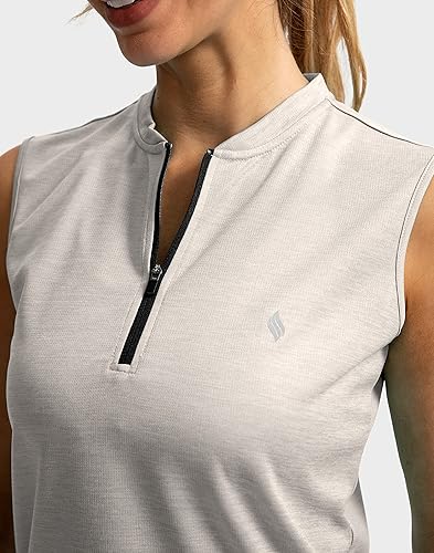 Miniatura 3 de SANTINY Camiseta de golf sin mangas para mujer, con cremallera, ligera, de secado rápido, camiseta polo para mujer