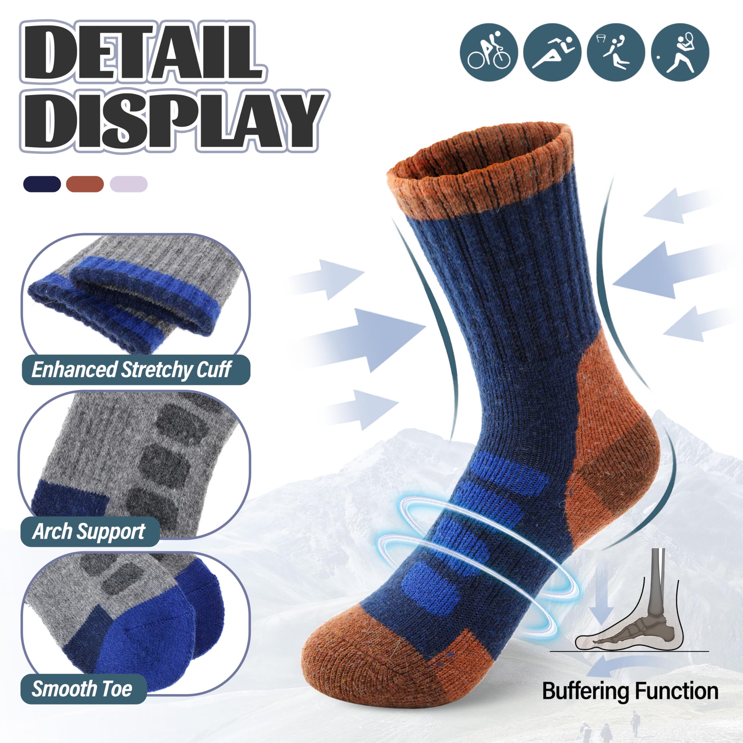 Anlisim Merino Wandersocken Kinder Jungen Mädchen Wolle Socken Warme Sportsocken Dicke Thermosocken Trekking Wintersocken Socken Kinder Socken Kinder 6 Paare