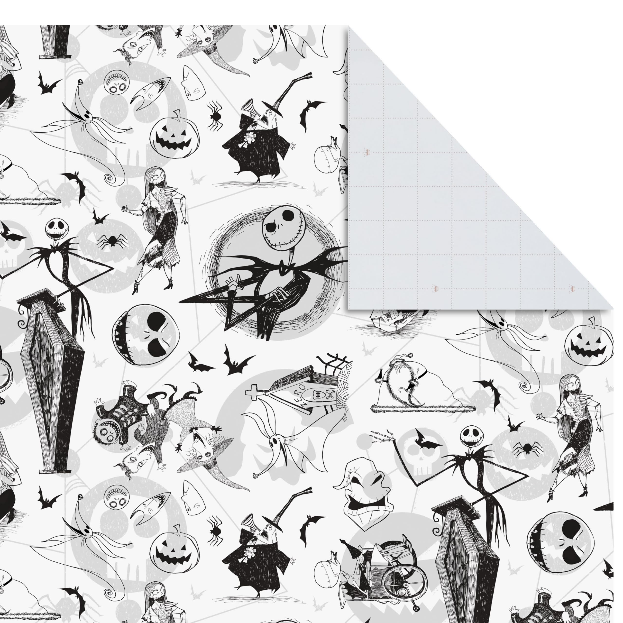 Hallmark Nightmare Before Christmas Flache Geschenkpapierbögen mit Schnittlinien auf der Rückseite (12 gefaltete Blätter) für Weihnachten, Geburtstage, Halloween