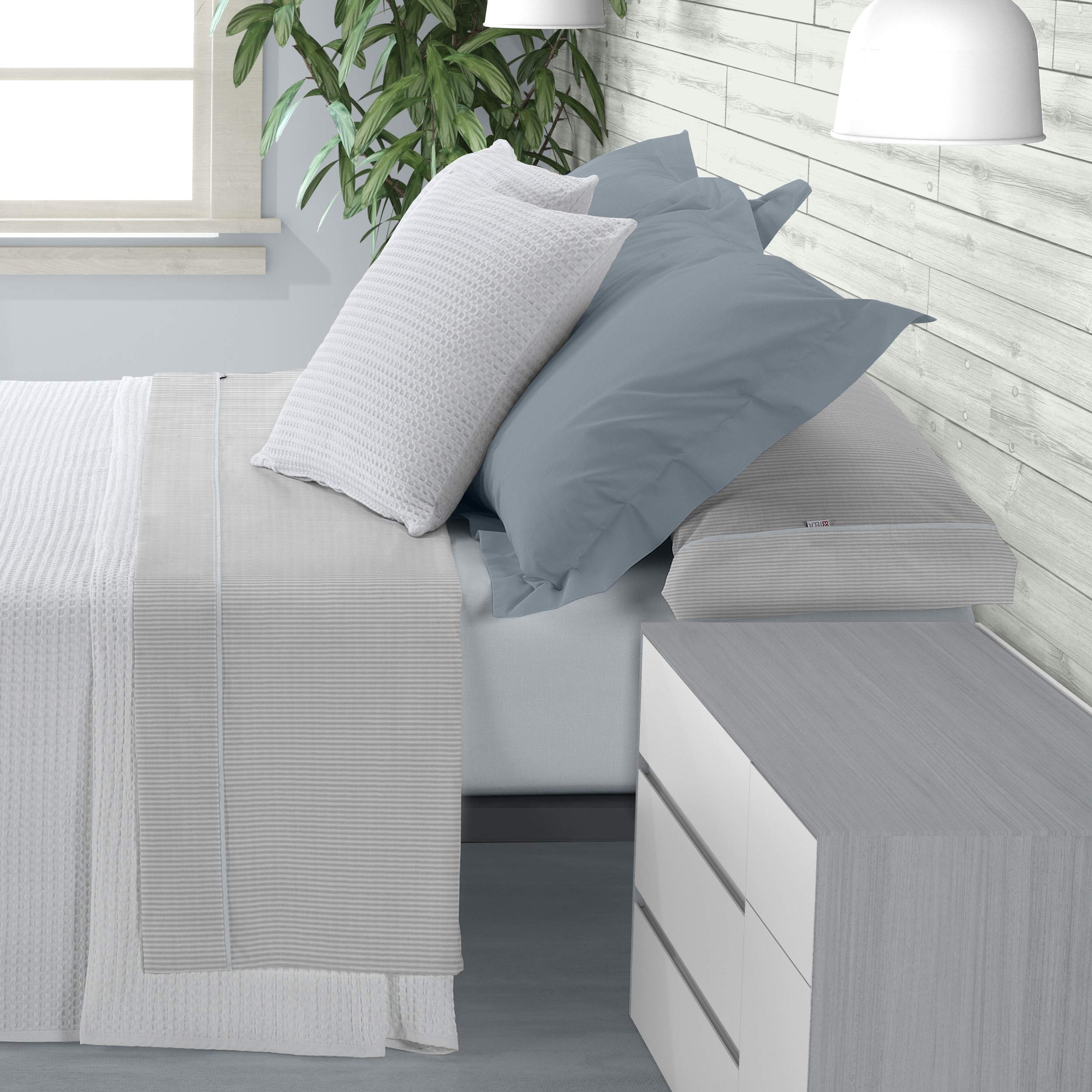 ESTELIA - Juego de sábanas Greta Color Perla - Cama de 150 (4 Piezas) - 100% algodón - 200 Hilos