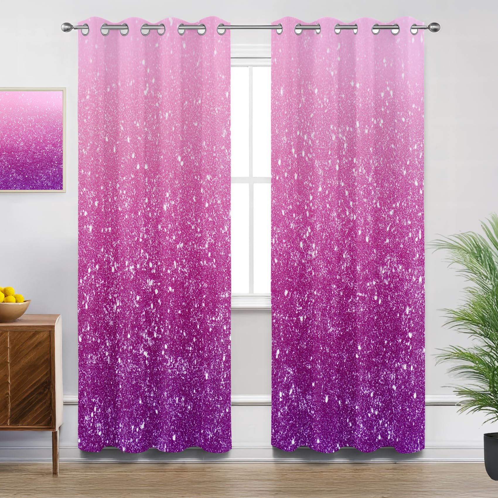 Mistela Girls Pink Purple Curtains for Living Room, Ombre Blackout Curtains Thermal Insulated Extra Long Bedroom Curtain Eyelet, W90 X D108, 2 Panels Drapes Home Decorations