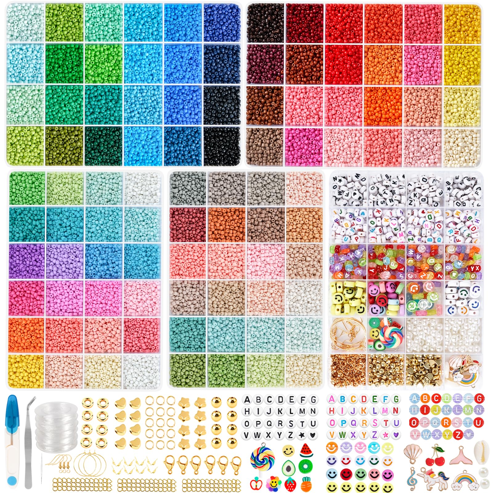RUBY Cuentas para Pulseras 3MM Abalorios para Hacer Pulseras con Abalorios Letras DIY 5 Kit Pulseras Bolitas Regalo Niña Kit Manualidades Adultos en Navidad Fiestas Recompensass（96 Colores）