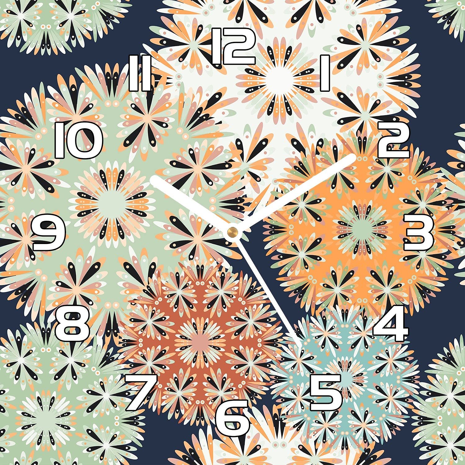 Horloge en verre 30x30 cm orange moderne avec des aiguilles noires pour salon Coloray