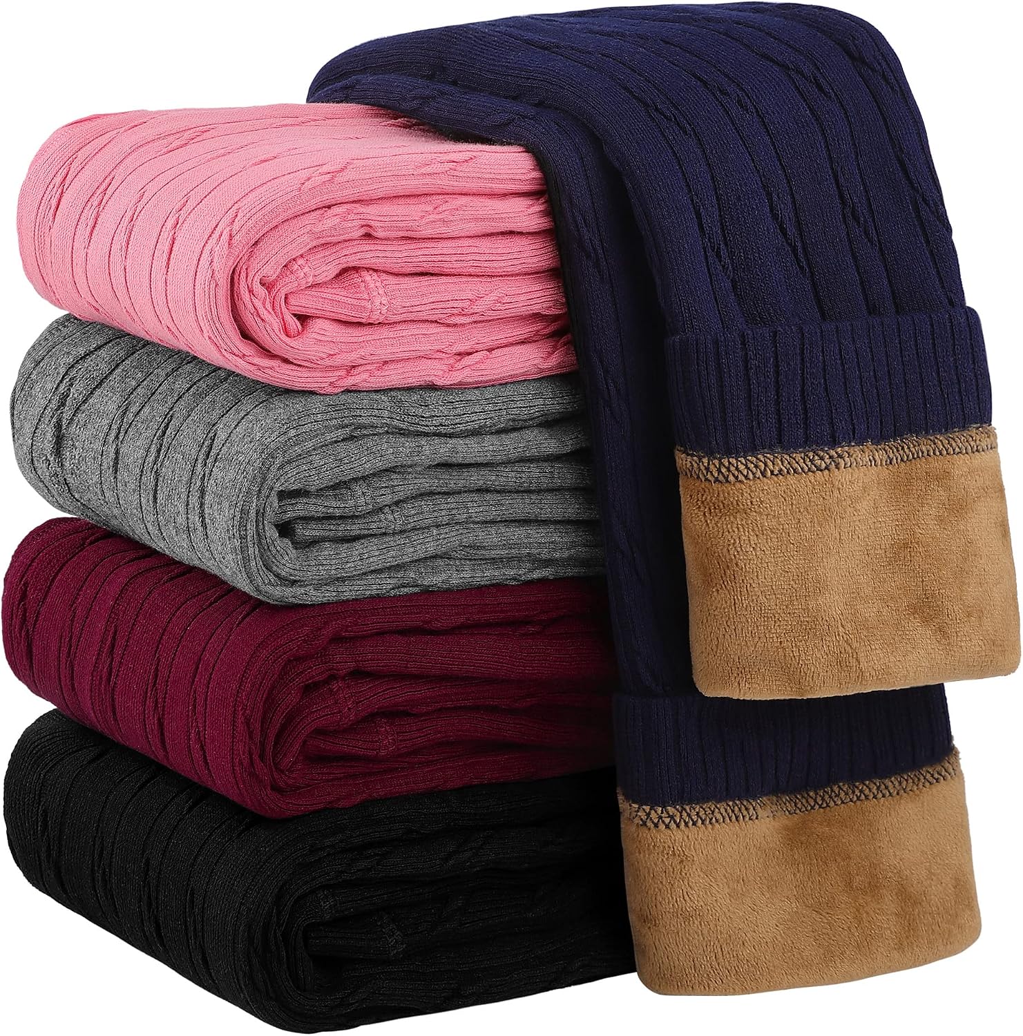 Resinta 1 Pair Toddler Girls Cotton Fleece Lined Leggings Thick Thermal Pants Warm Cable Knit Velvet Tights
