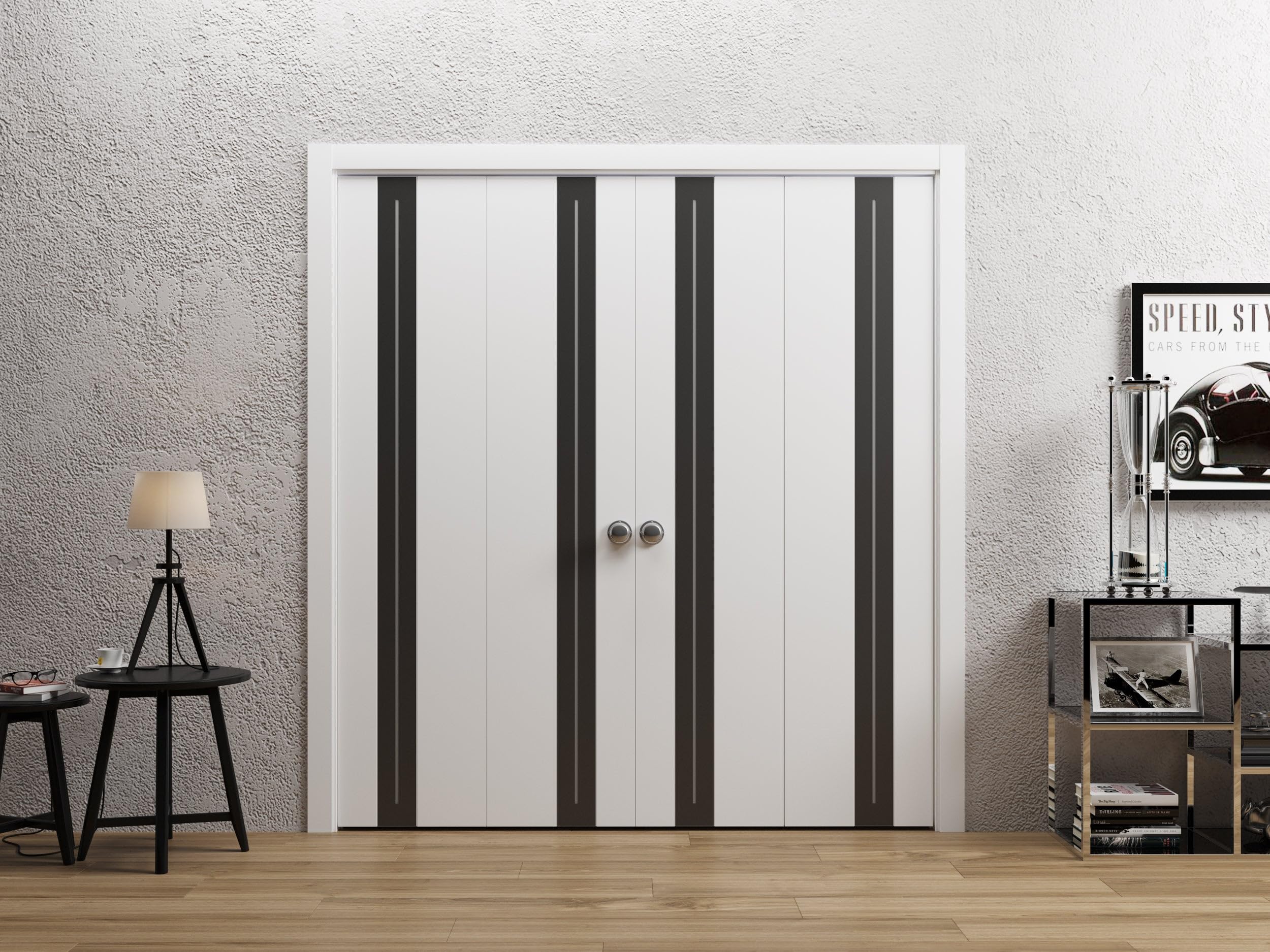 SARTODOORS Double Bifold Closet Doors 72 x 96 inches | Platinum 4440 White Double Bi-Fold | Frosted Glass Solid Wood Modern | Closet Laundry