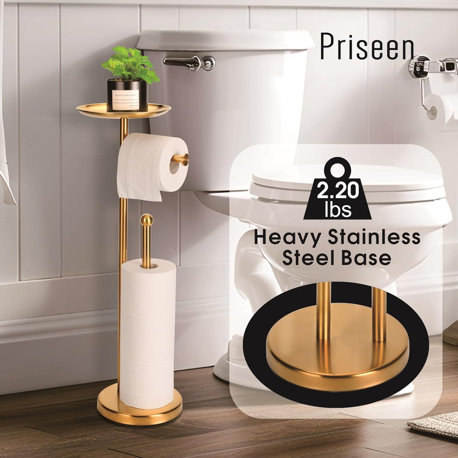 Toilet Paper Holder Stand with Phone  (Gold)