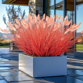 Ttranewsoo Fake Grass Fall Flowers Artificial Shrubs Artificial Grass Wheatgrass Cattails Fake Grass Decorations Artificial Plants Ornamental Grass Outdoor Grass Green Leafy Decorations 12PCSOrange