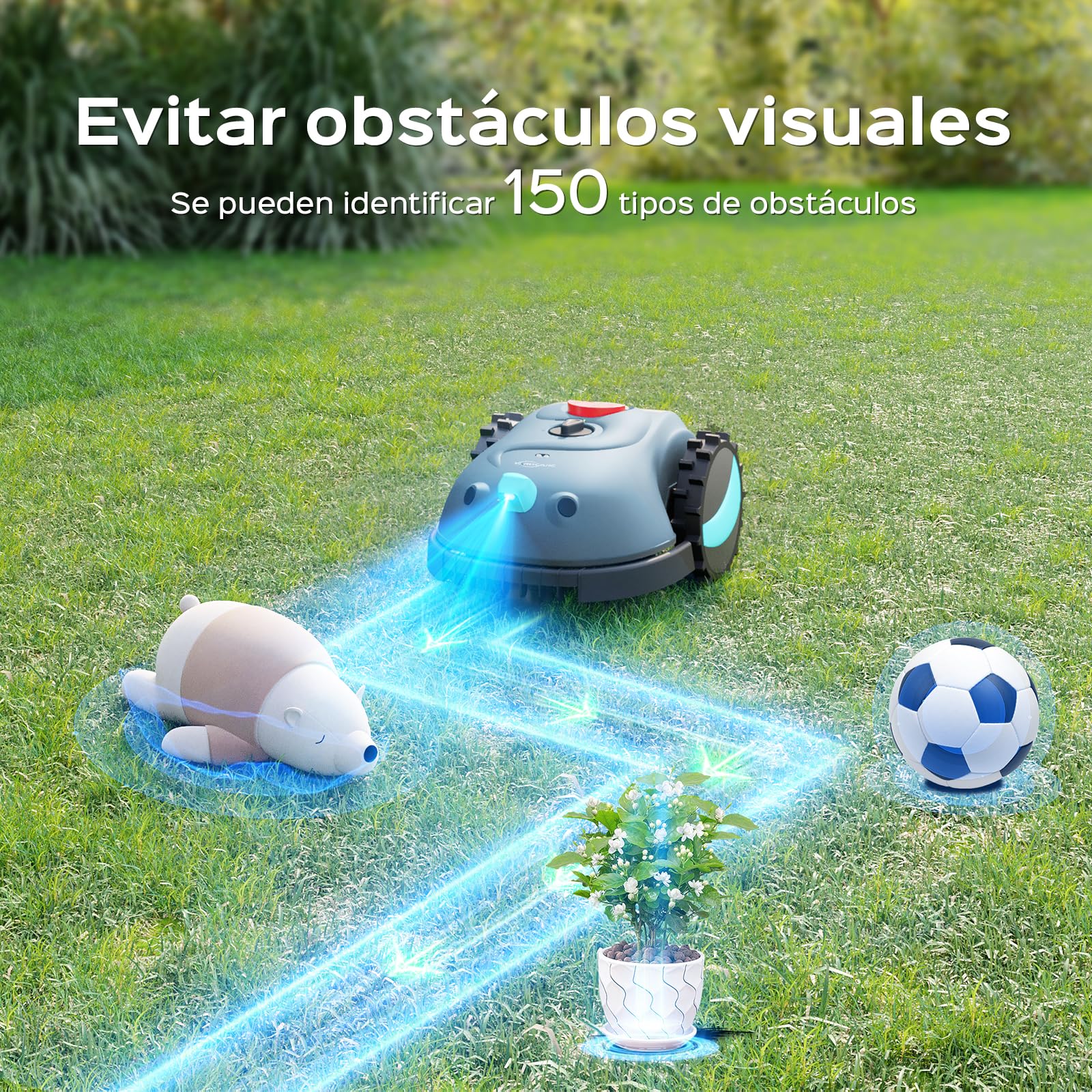 YARDCARE V100 Robot Cortacesped Electrico con Navegación por Visión, Detección de 150 Obstáculos, Robot Cortacésped Bateria hasta 150 m², Robot Cortacesped con Cuchillas de Repuesto