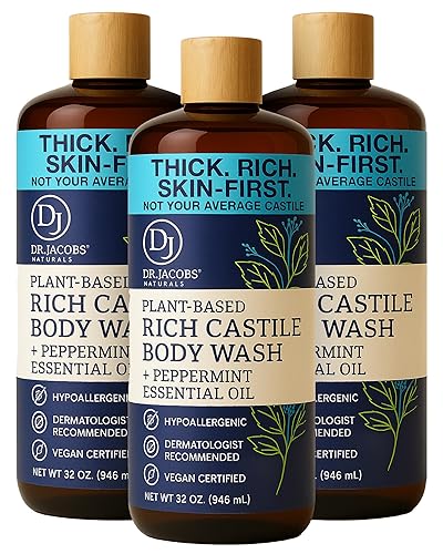 Dr Jacobs Naturals - Gel de jabĂłn lĂquido puro de Castilla vigorizante menta 32 onzas paquete de 3 unidades hecho con aceites orgánicos de primera Dr Jacobs Naturals - Gel de jabĂłn lĂquido puro de Castilla vigorizante menta 32 onzas paquete de 3 unidades hecho con aceites orgánicos de primera