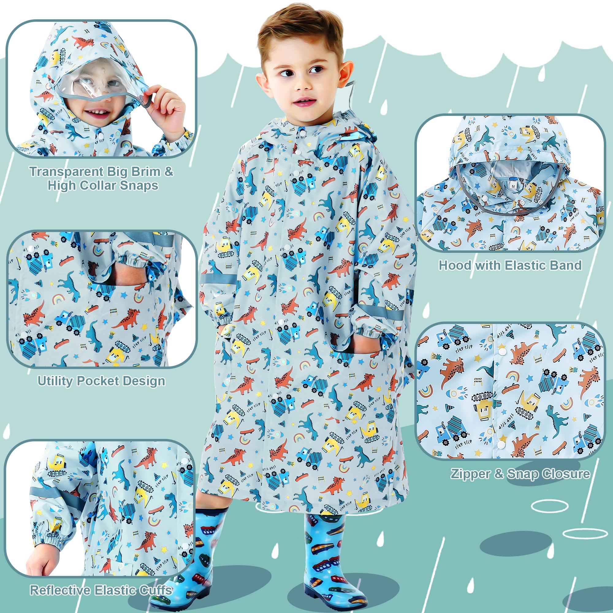 Imperméable Enfants Filles Poncho Pluie à Capuche Garçons Filles Respirant Léger Cape de Pluie Long Vêtements de Pluie Randonnée Camping Sport Vestes de Pluie 3-12 Ans