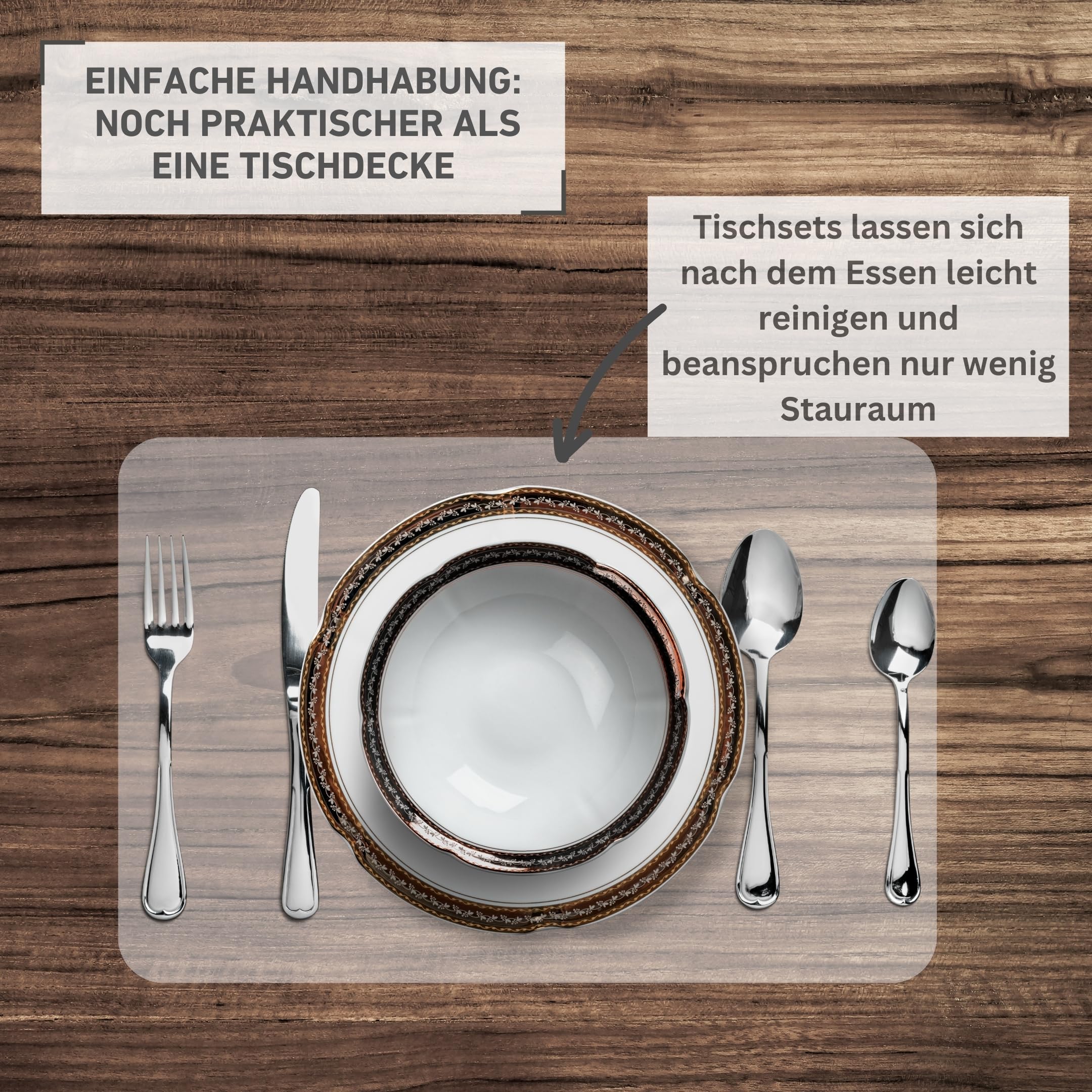 Vénilia Tischset Transparent, Platzset für Esszimmer, Esstischmatten, Telleruntersetzer, Platzdeckchen, abwischbar, lebensmittelecht, 45 x 30 cm, 4 Stück Küche, Haushalt & Wohnen