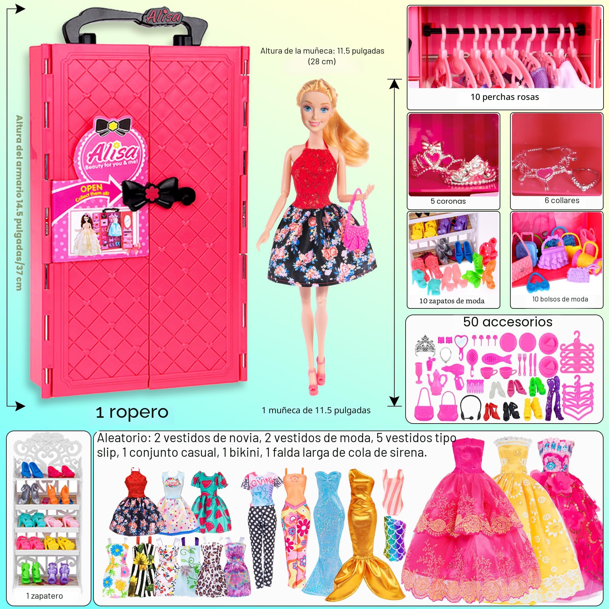 Set De 73 Piezas De Ropa Y Accesorios Para Muñecas 28-30 Cm – Armario Y Zapatero Incluidos