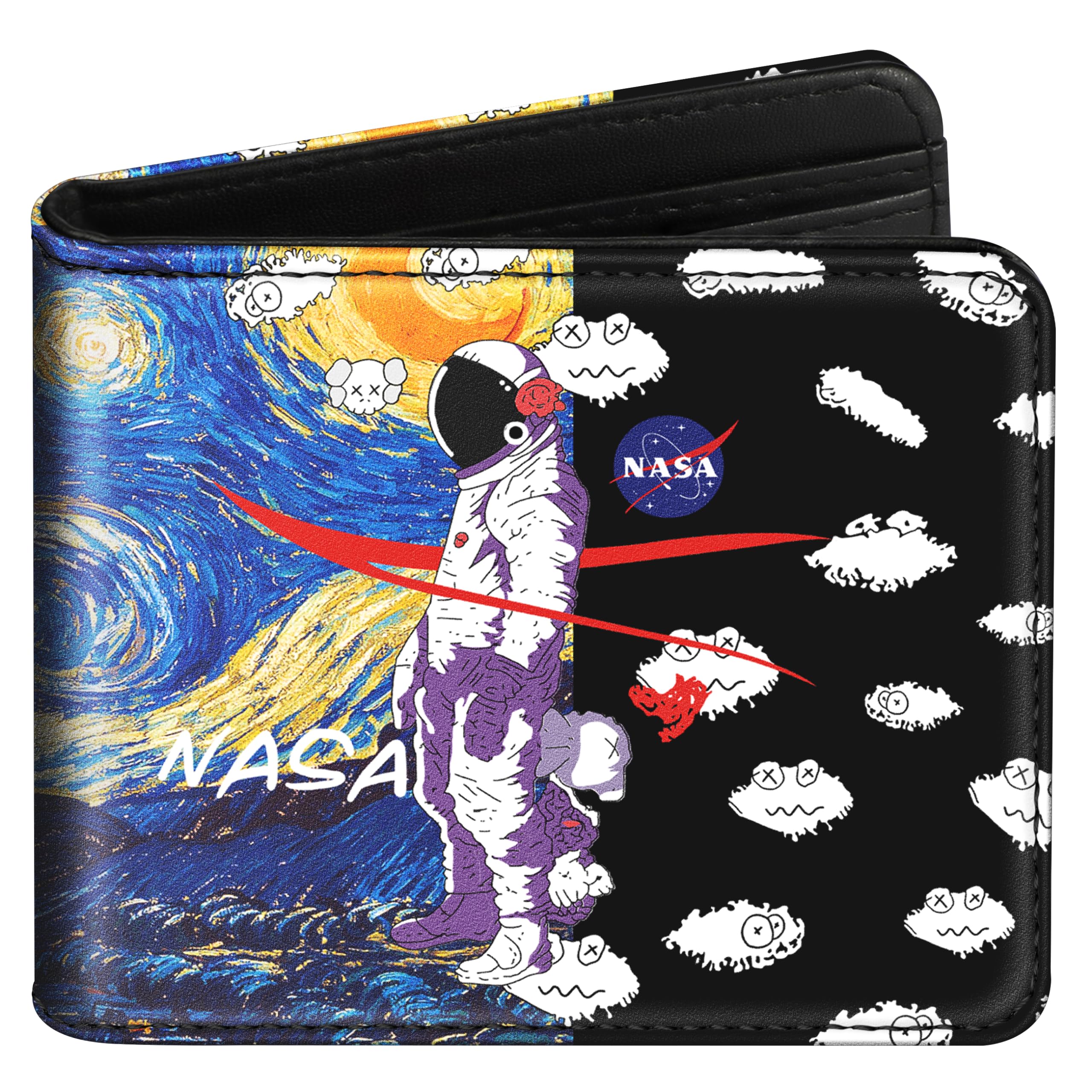Funermei Cute Wallet for Men Women Cartoon Leather Bifold Wallet for Girls Boys Cool Astronauts Aesthetic Credit Card Holder RFID Blocking Id Cash Slim Small Bi Fold Wallets with Coin Pocket Teen