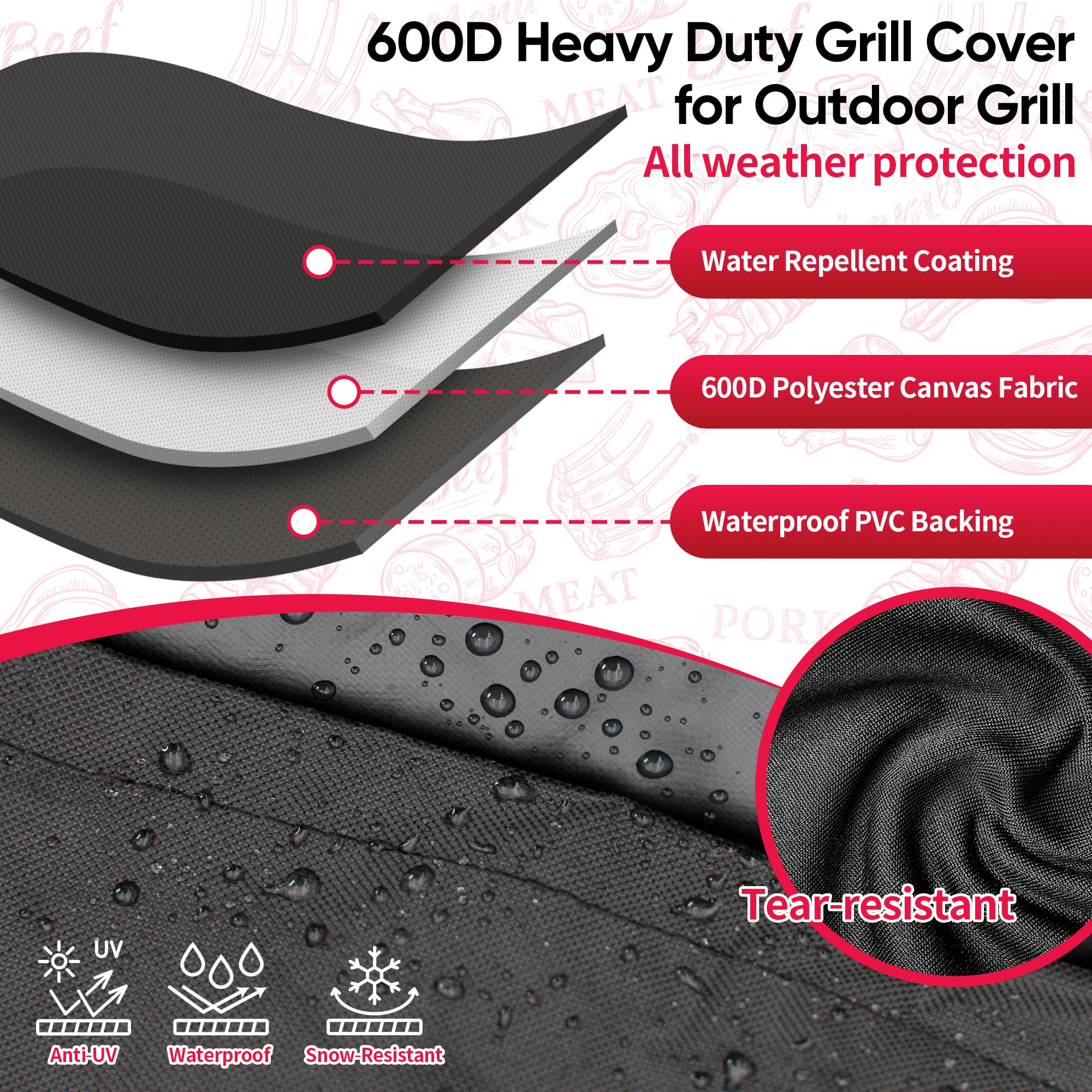 NEXCOVER Pokrowiec na grill, wodoodporny pokrowiec na grilla, 76 cm, wytrzymała osłona grilla gazowego 600D, odporna na blaknięcie, odporna na warunki atmosferyczne, odporna na rozdarcie osłona do