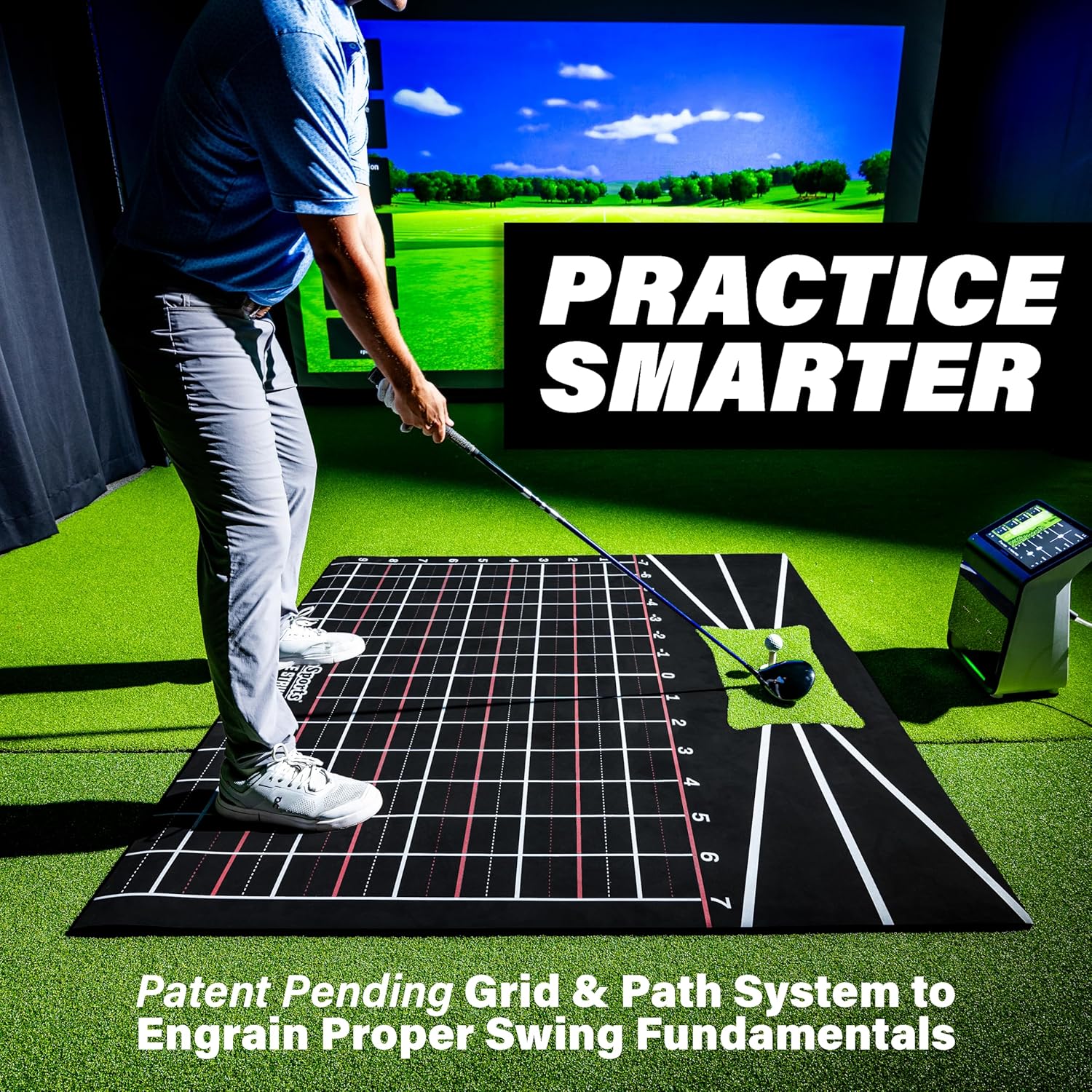 GoSports 5 x 5 Golf Hitting Mat - Fix Slices & Hooks - Stance Mat for Indoor & Outdoor Practice