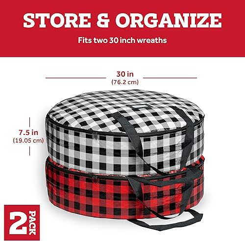 Miniatura 2 de ZOBER Contenedor de almacenamiento de corona de Navidad, bolsa de almacenamiento de corona de plástico de 30 pulgadas, bolsa de corona con doble