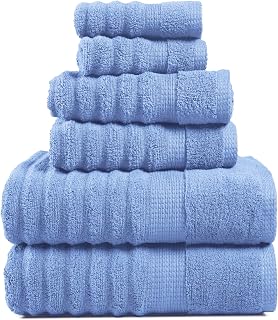 Lane Linen 6-Piece 100% Zero Twist Cotton Bath Towel Set - Super Soft, Absorbent, Quick Dry - Cerulean Blue